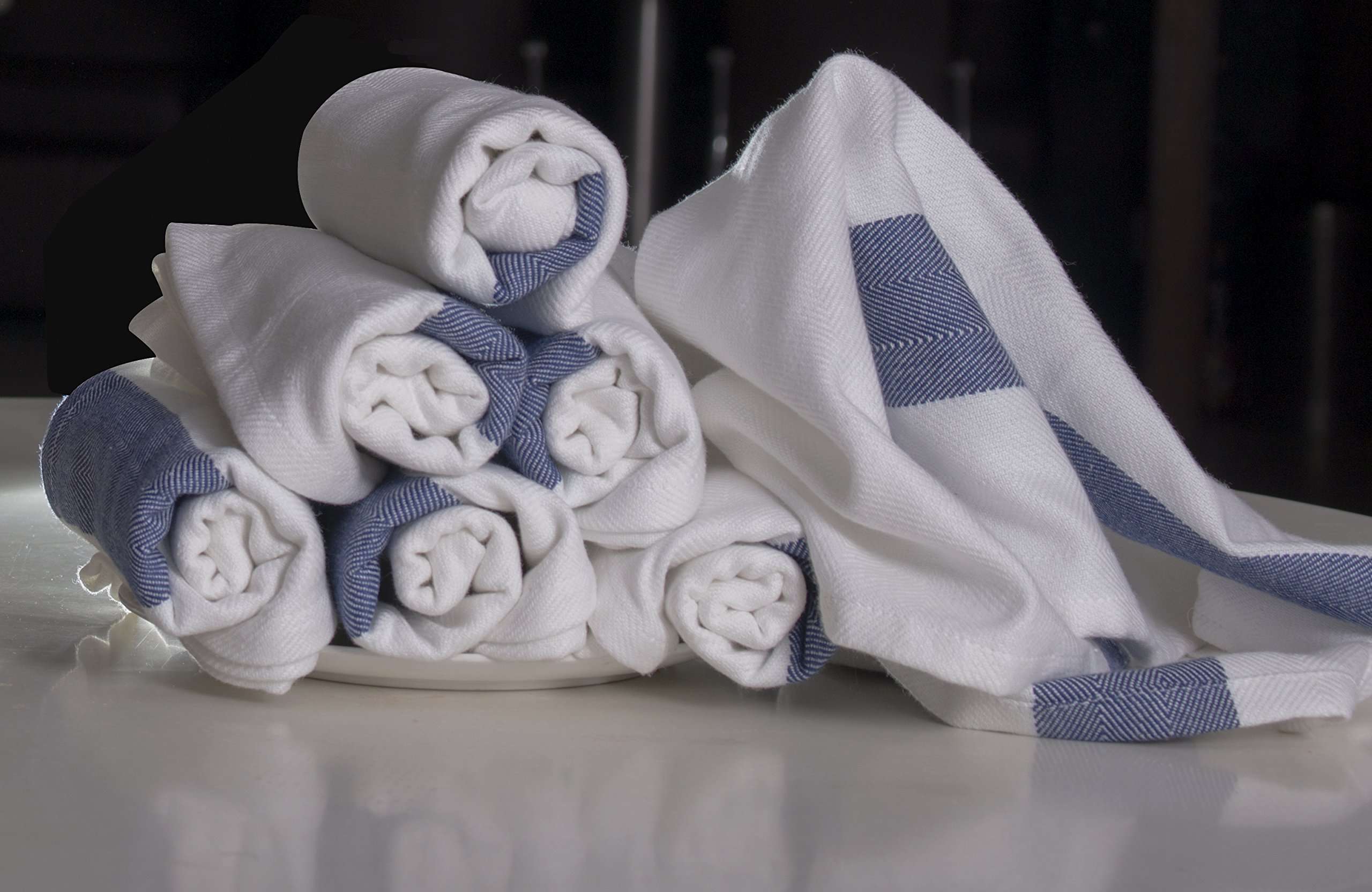 Amazon brand - Umi Herringbone Kitchen Dish Towels(16"x26",4-Pack, Blue and Green) 3