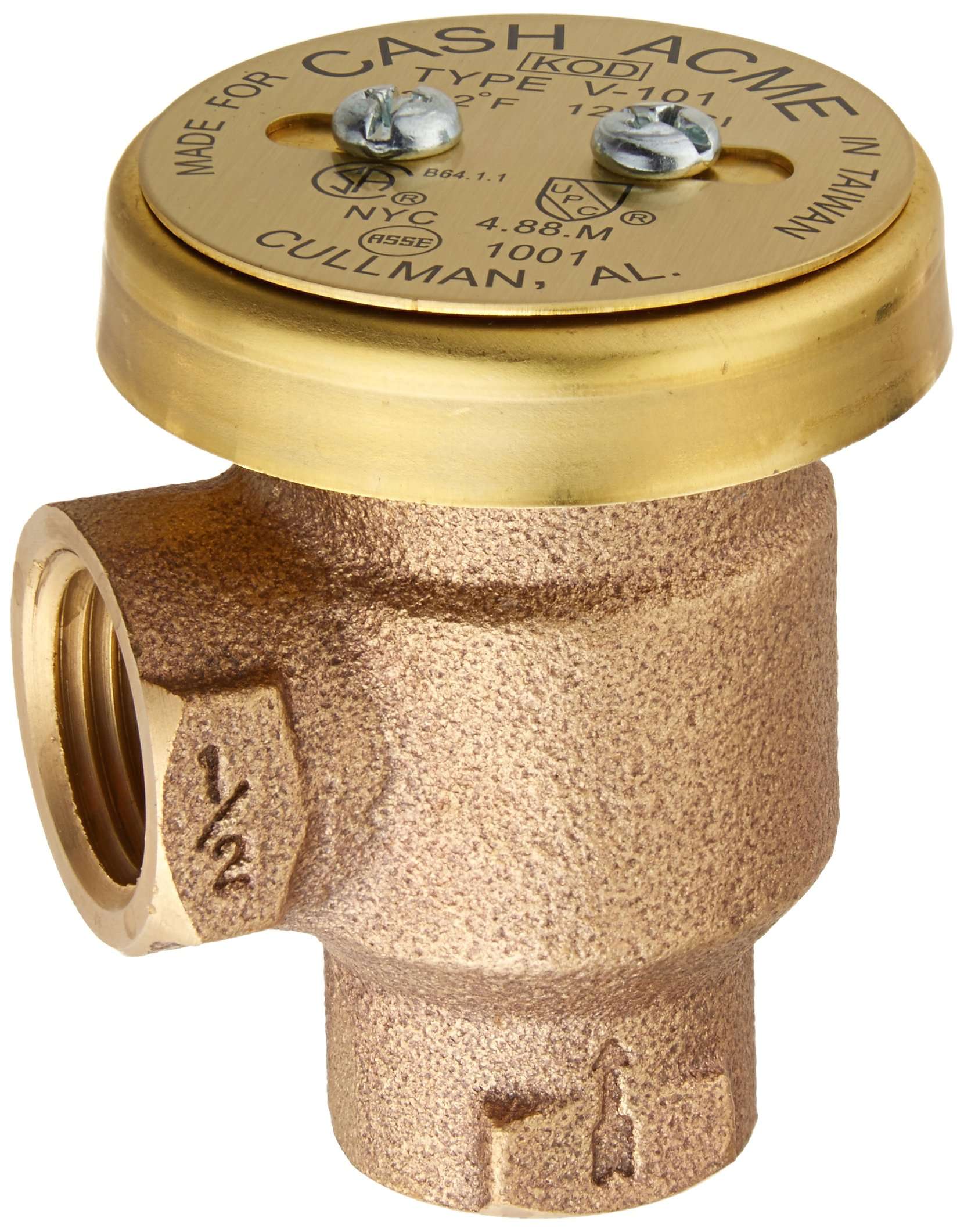 Cash Acme 1/2 Inch V-101 Anti-Siphon Vacuum Breaker, Brass Plumbing Fitting, 17383-0000 1