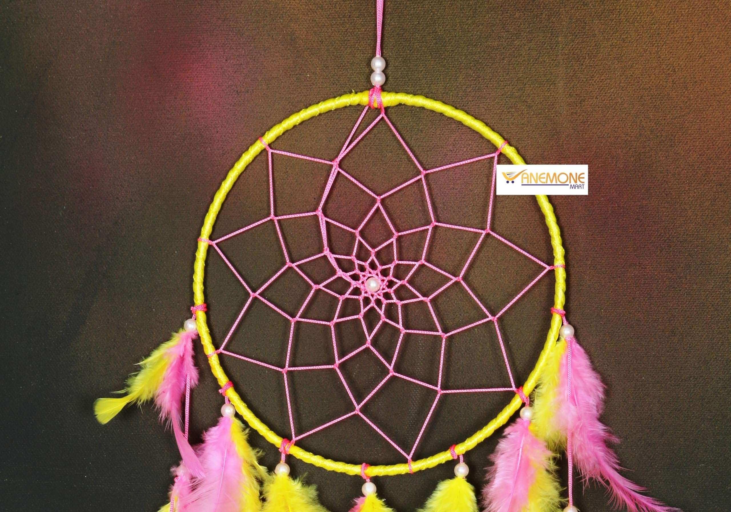 ANEMONE MART® Dream Catcher Pink Colour Wall Hanging Wall Hanging for Bedroom and Living Room, Dream Catcher for Home Decoration Ringh size10 inch RINGH 4