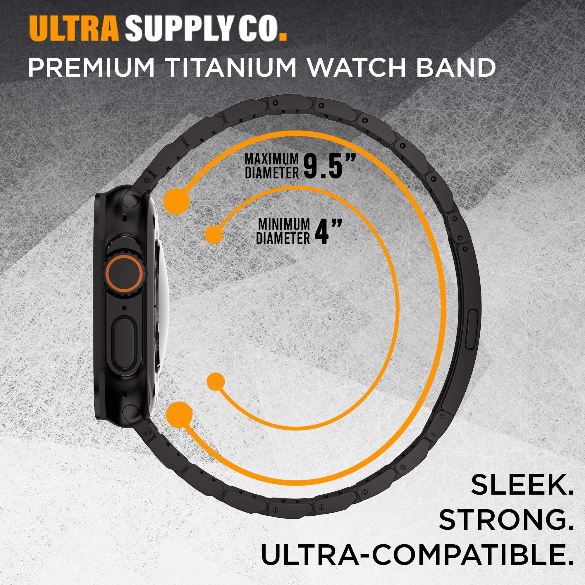 Ultra Supply Co. Titan G4 Titanium Watch Band - Compatible w/Apple Ultra 3, 2, 1 49mm, Series 10 46mm & Older Versions - Metal Strap with Folding Buckle, DLC Coating Scratch-Proof Design - Black 3