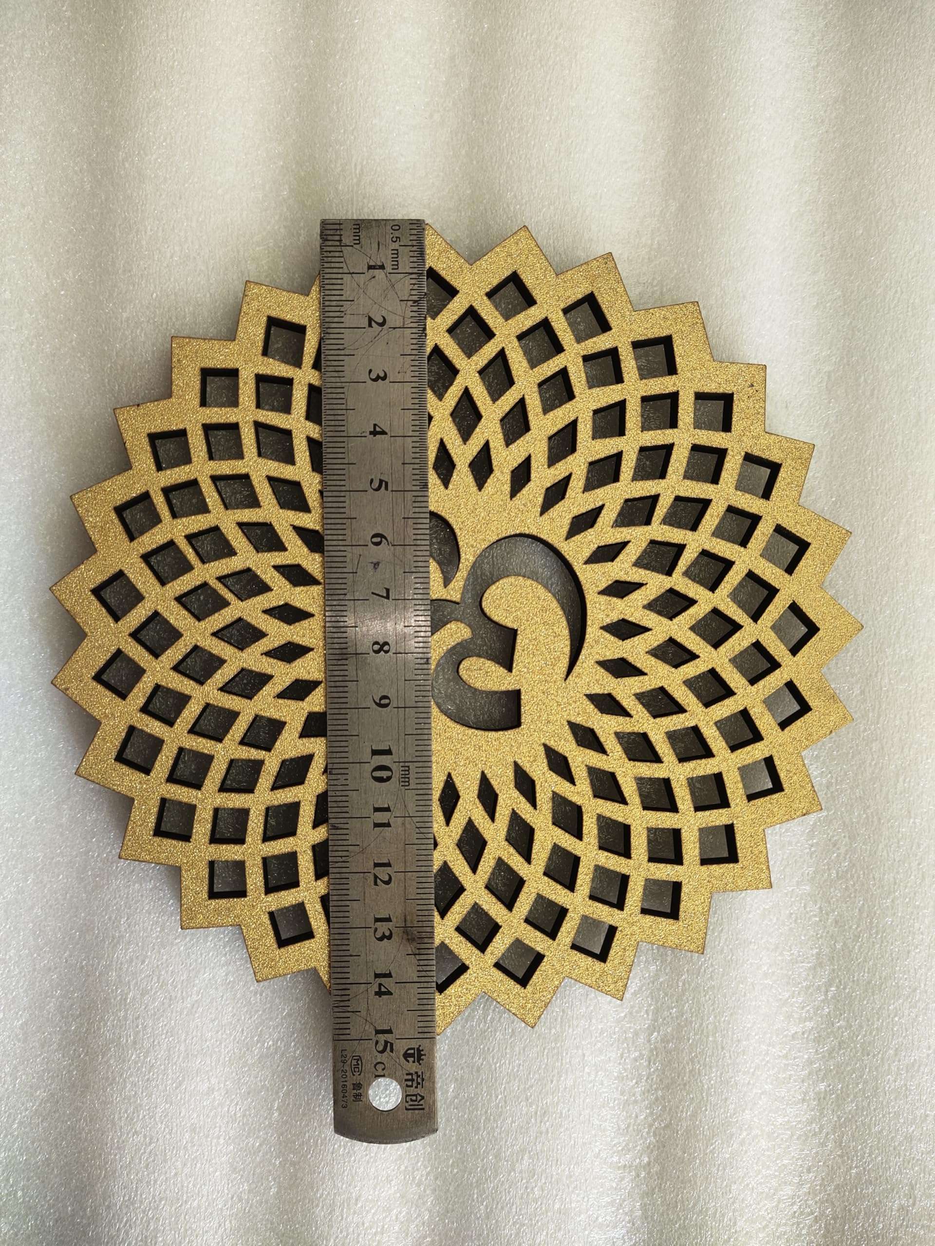 My Dream Carts 15x15 cm Golden Om Round Decorative Wall Art MDF Wooden Om Chakra For Temple, Living Room, Bedroom, Office, Hotel, Home Decor Items, Gift Item, Mandala Wall Hanging For House Decoration 3