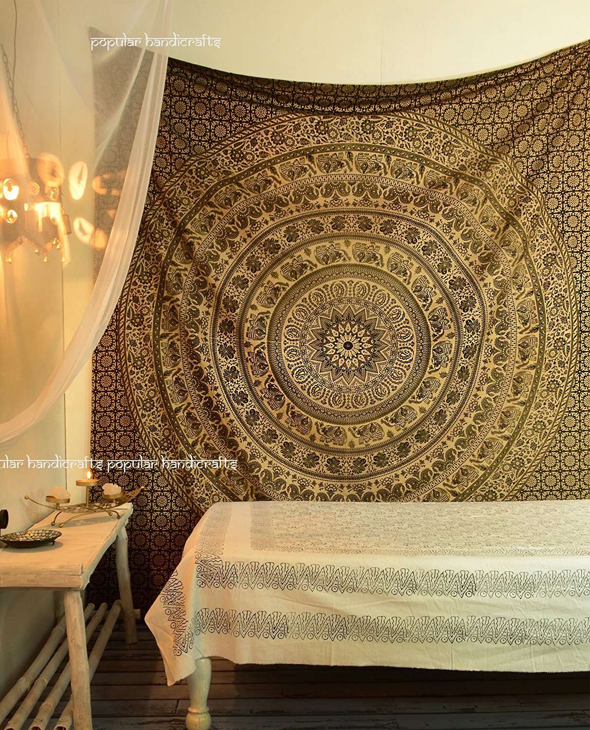 Popular Handicrafts Wall Hanging Tapestry for Bedroom Gold Elephant Indian Mandala Wall Art, Hippie Bohemian Tapestry Dorm Decor Metallic Shine King Size Tapestries 4