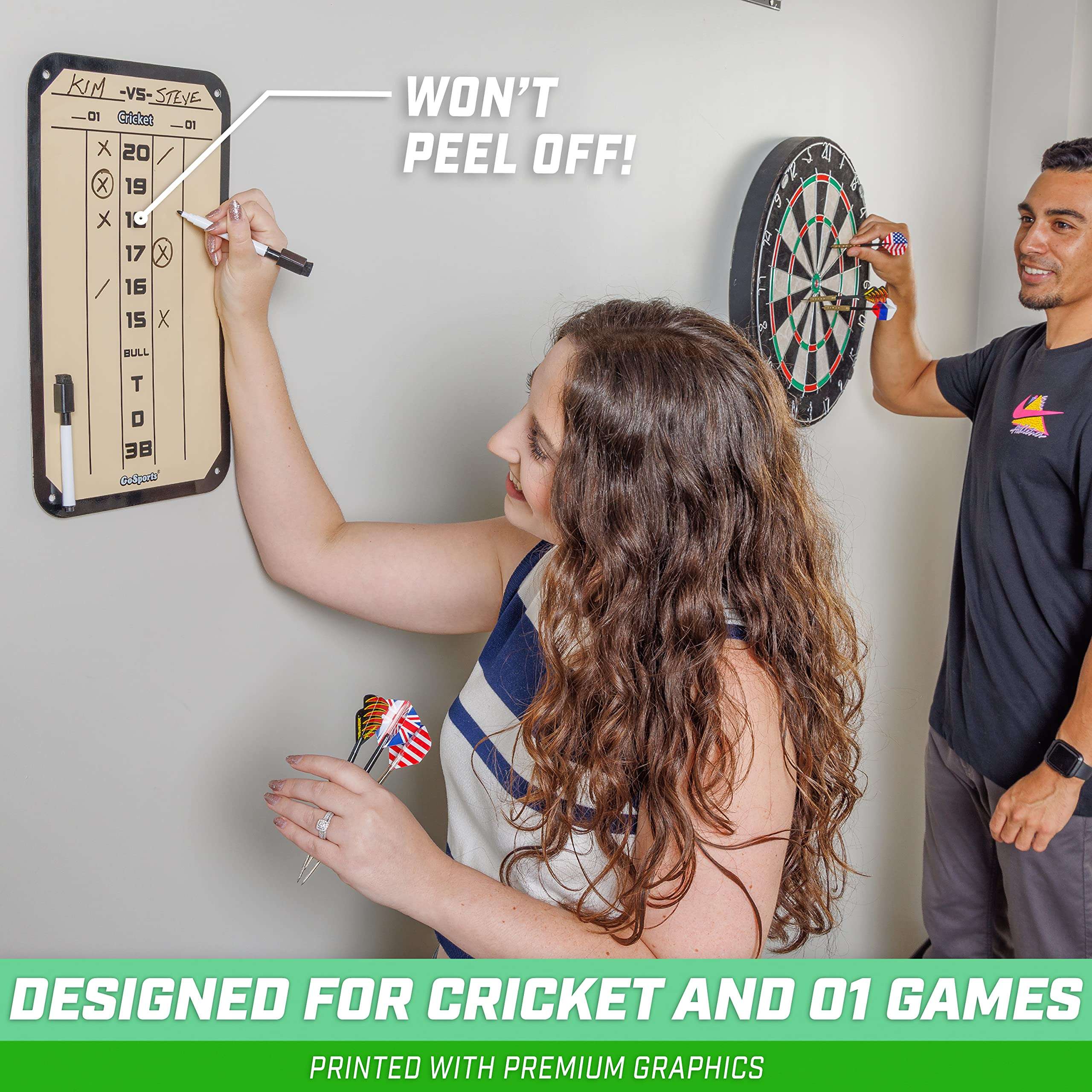 GoSports Dry Erase Steel Darts Scoreboard - Cricket and 01 Dart Games with 2 Magnetic Markers 3