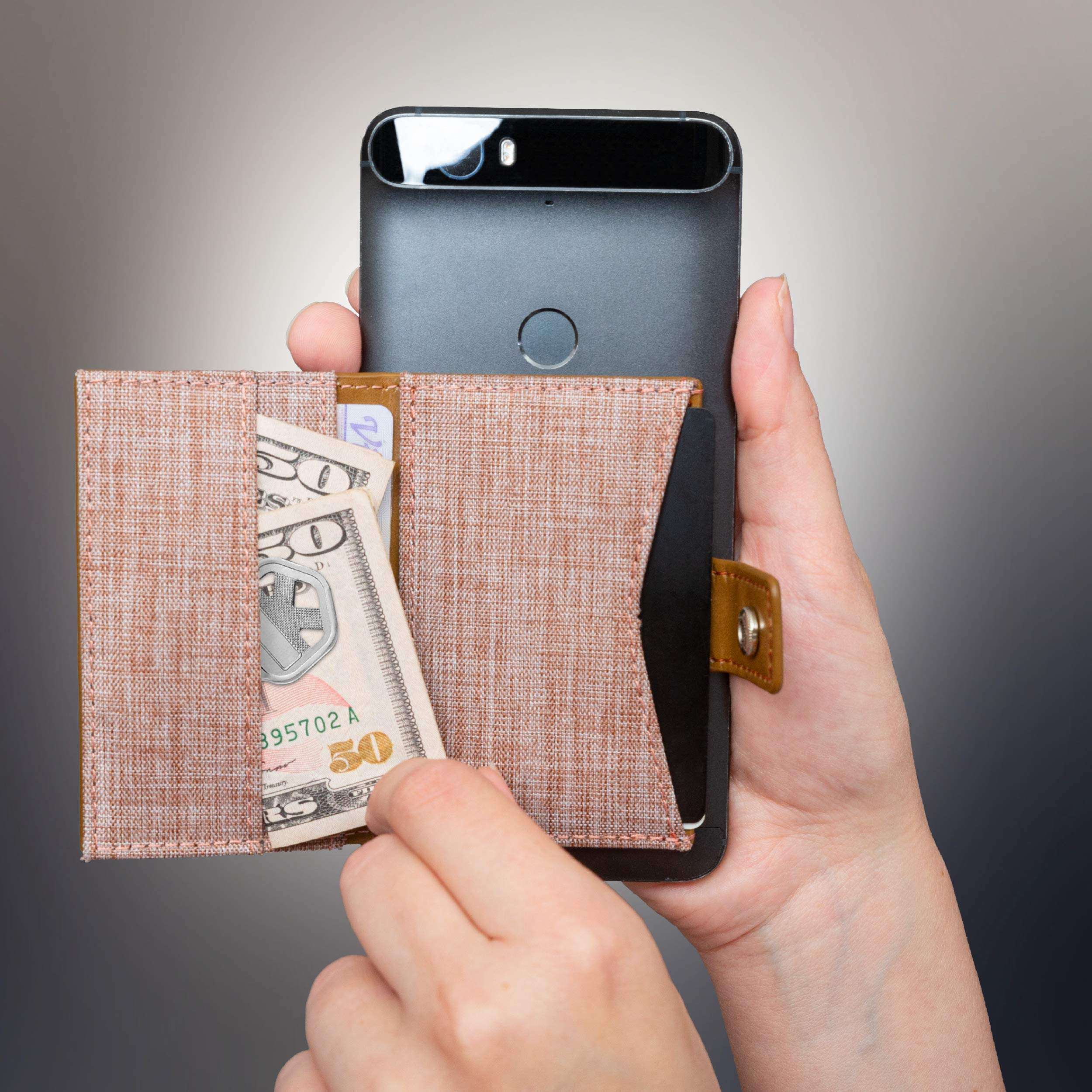 Cell Phone Card Holder Stick on Wallet Phone Pocket for iPhone, Android and All Smartphones (Black and Grey) 4