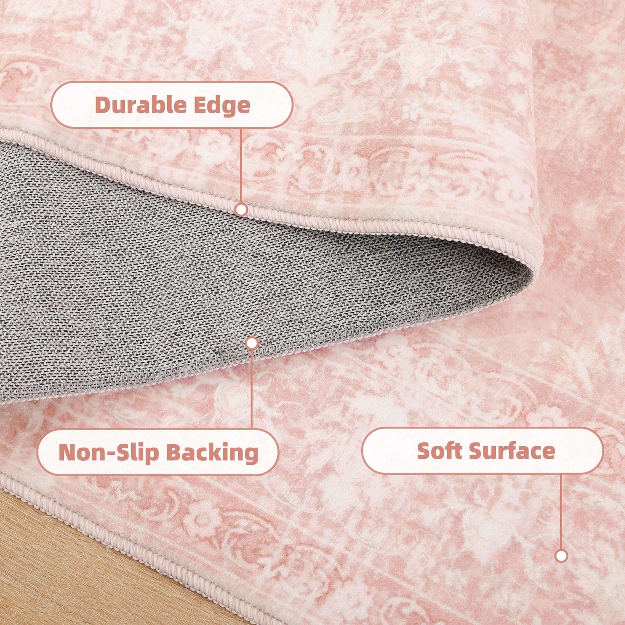 FROZZUR Boho Pink Area Rug 3x5 Washable Vintage Rug for Bedroom Kitchen Dining Room, Non Slip Distressed Entryway Rugs for Home Office Decor Pink 3