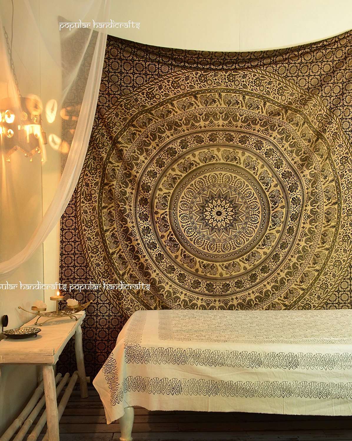 Popular Handicrafts Wall Hanging Tapestry for Bedroom Gold Elephant Indian Mandala Wall Art, Hippie Bohemian Tapestry Dorm Decor Metallic Shine King Size Tapestries 3