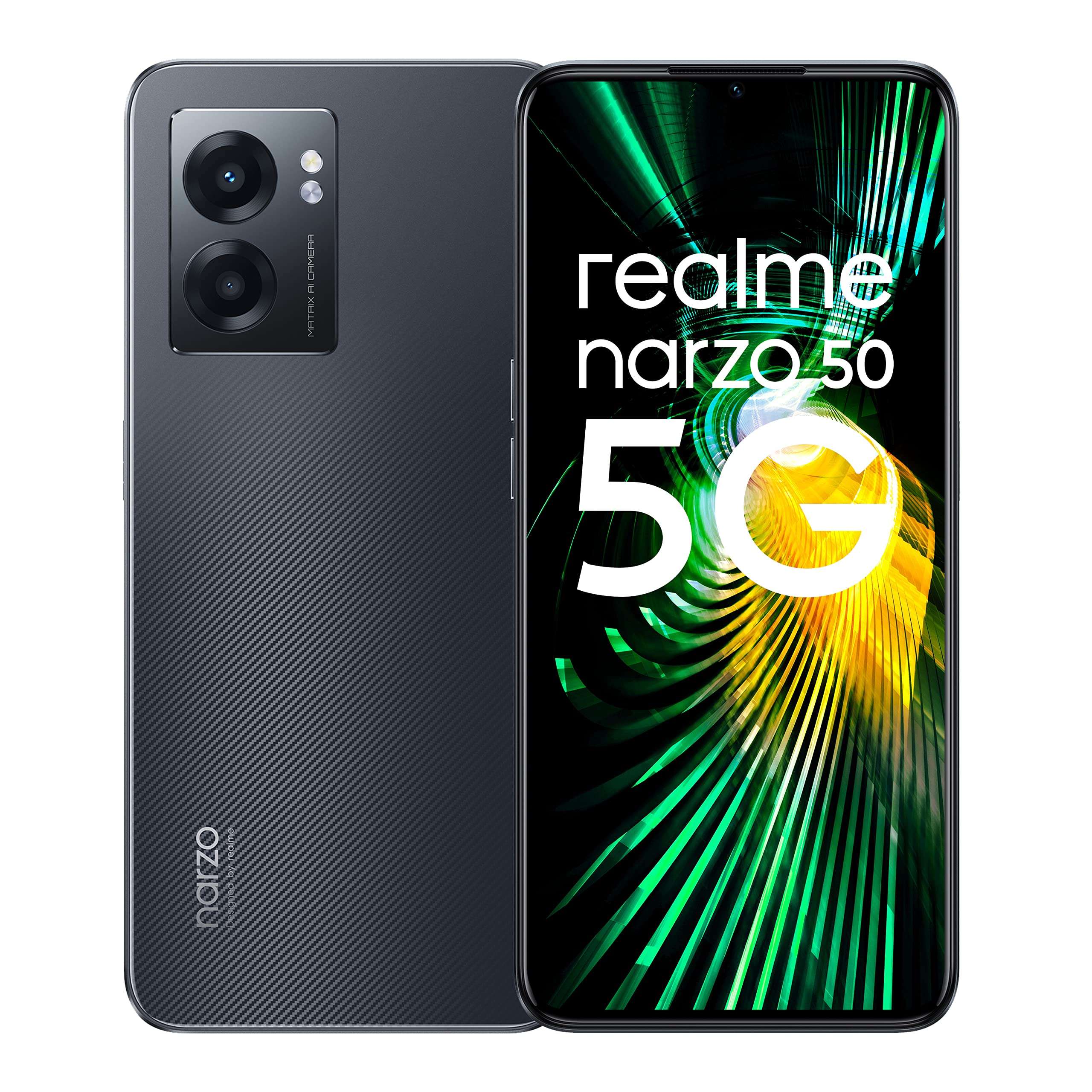 realme narzo 50 5G (Hyper Black, 4GB RAM+64GB Storage) Dimensity 810 5G Processor | 48MP Ultra HD Camera