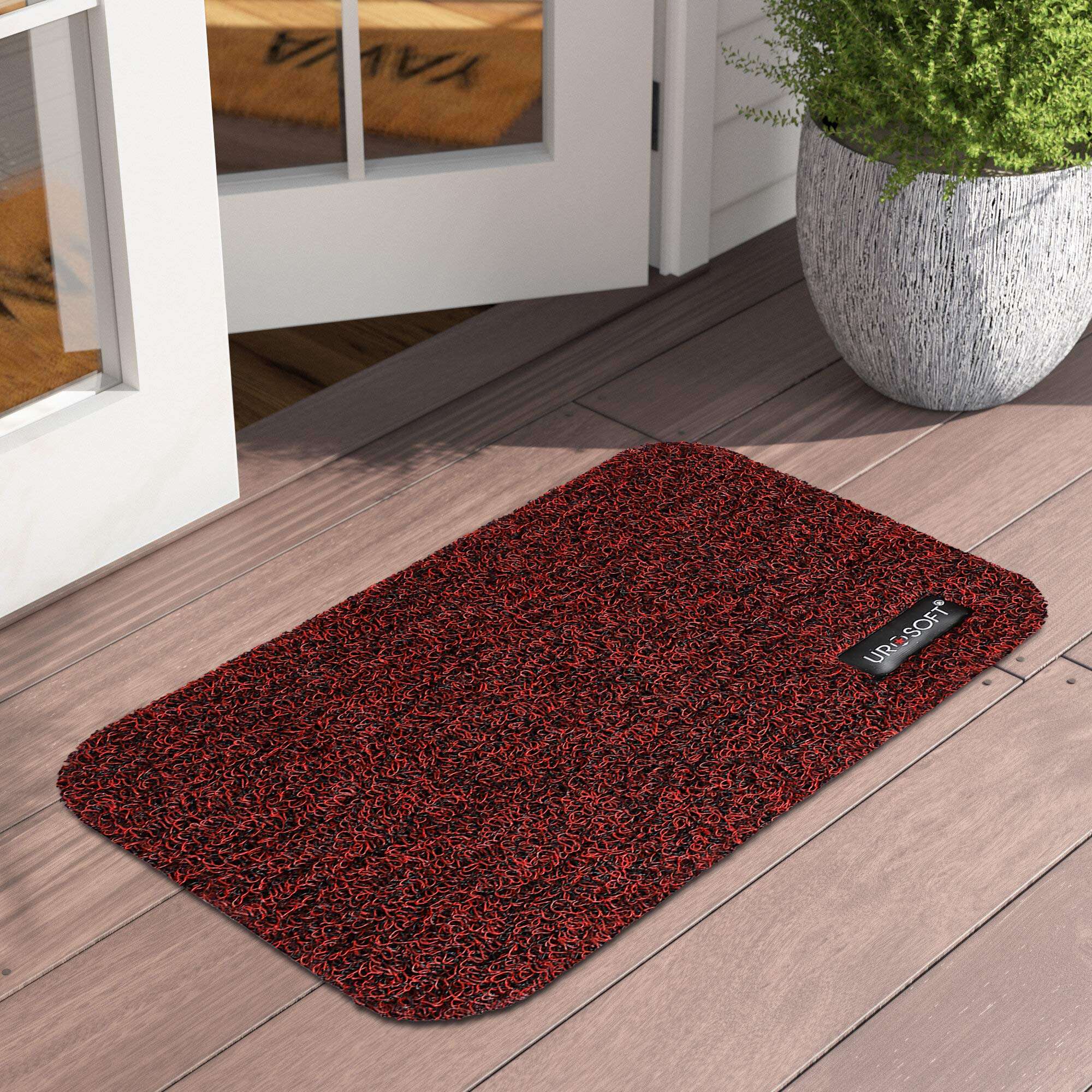 UROSOFT Extra Thick Cushion (18MM) Wire Mesh Entrance PVC Doormat, Anti Skid, Water Proof, 60 x 90 CM CM, Red