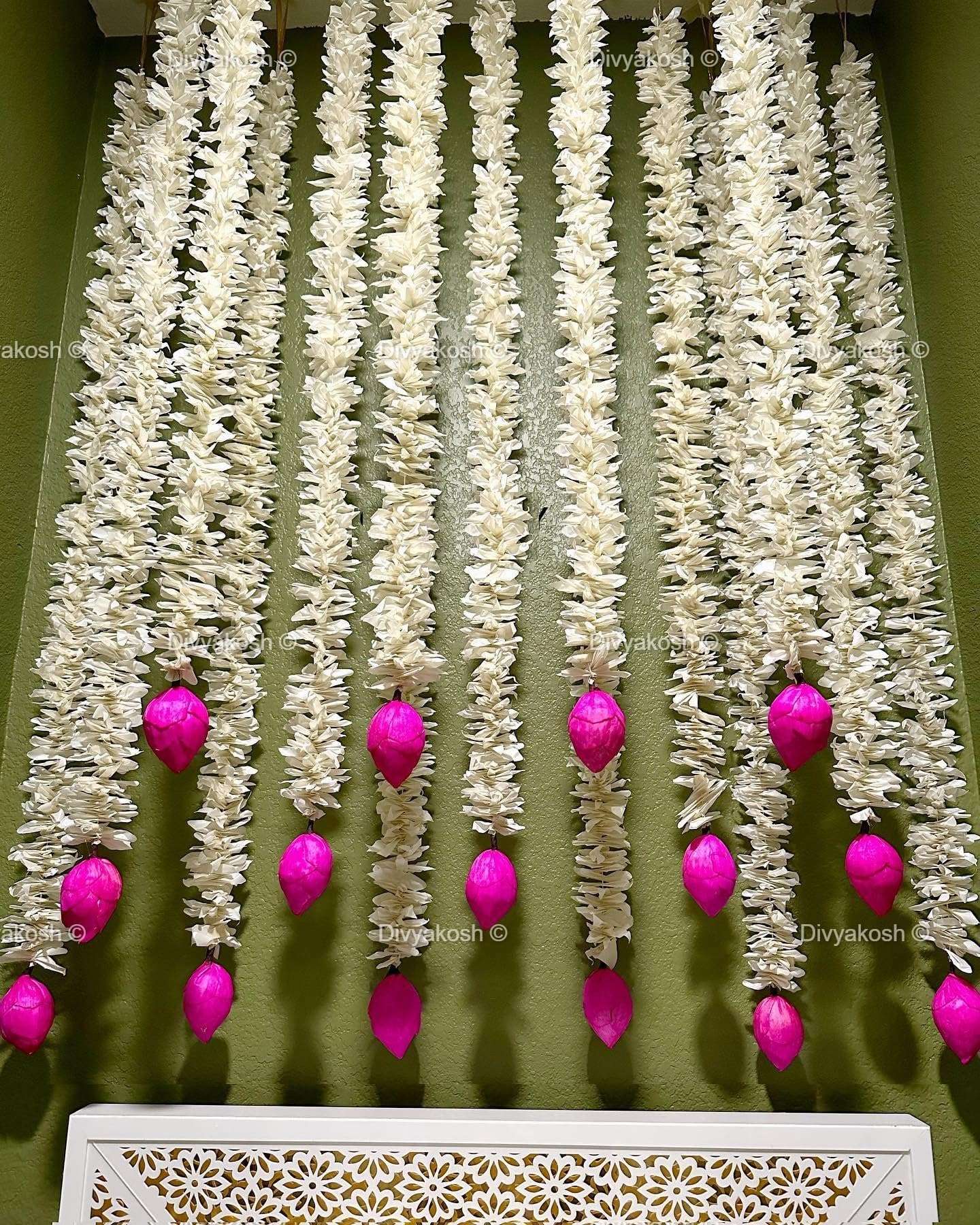 Divyakosh Lotus Hanging 12 Pcs | Floral Wall Hangings for Temple and Stage Decor | Handmade Decoration for Home, Diwali & All Festival Decor | 40 Inch Each, Export Quality 1