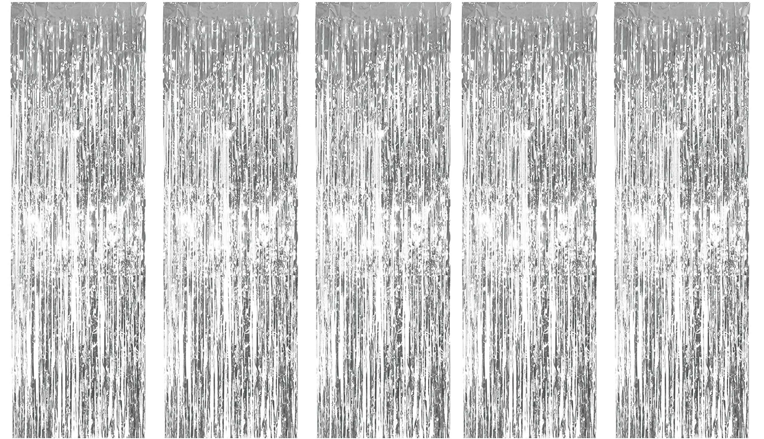 WILDCROC Silver Metallic Fringe Foil Curtain, 5 Pieces, 3 x 6 ft | Foil Curtain Decoration for Birthday, Anniversary Marriage and Bachelorette 1