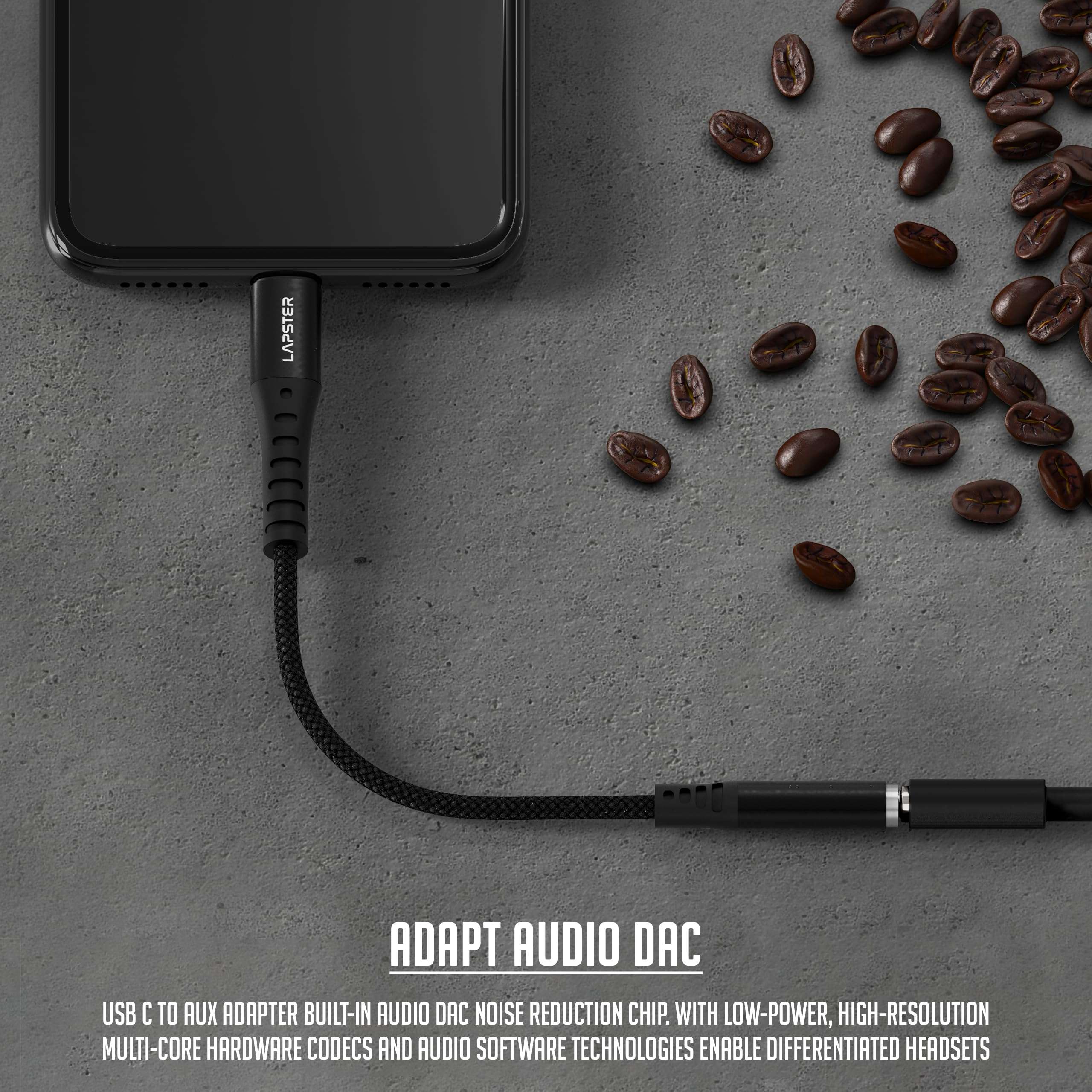 LS LAPSTER Quality Assured Type C to 3.5 mm Audio Jack Connector with DAC Headphone Converter Supports Mic & Audio, Metal Body, Black 3