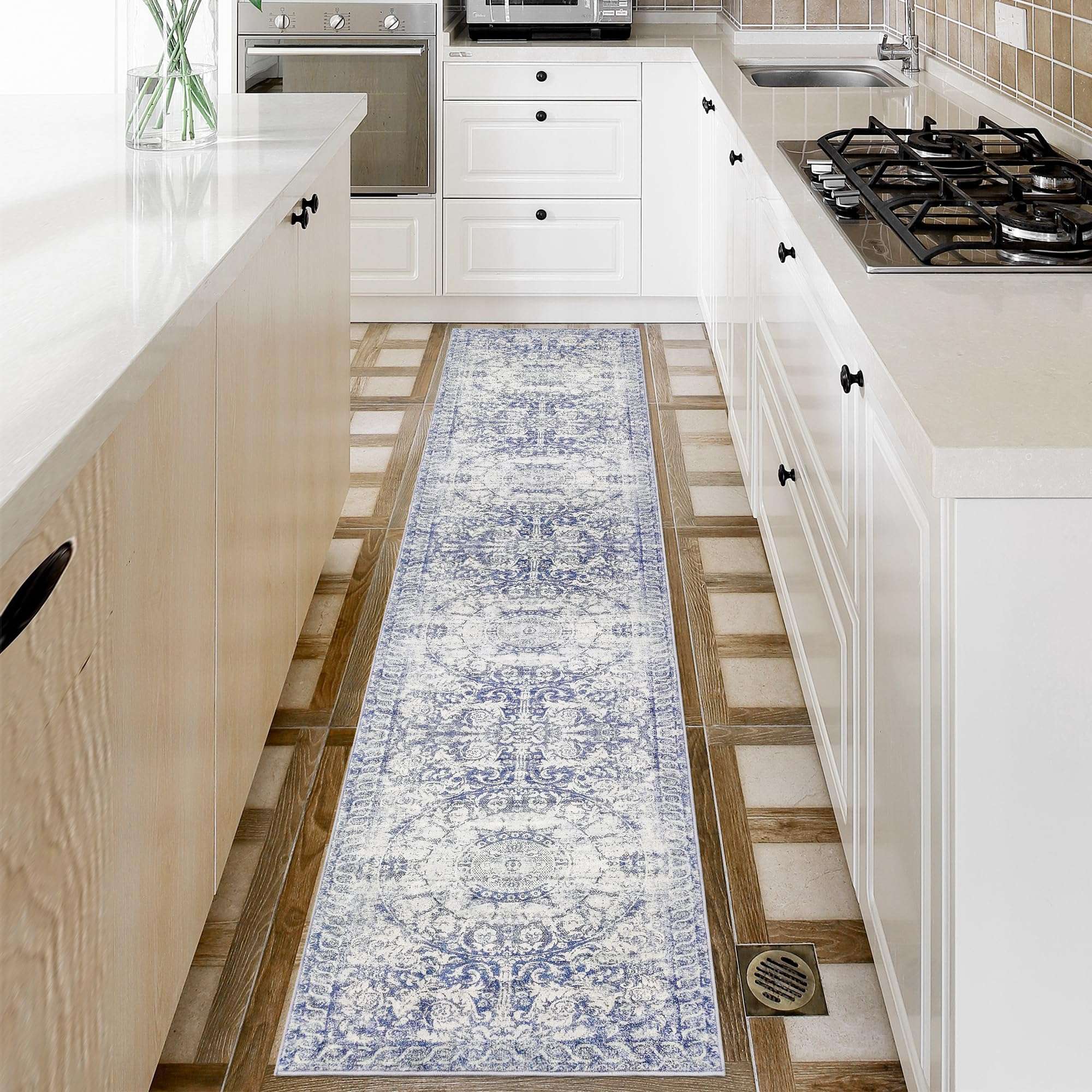 RUGxDJ Vintage Distressed Washable Runner Rug 2x8 Long Hallway Runner Kitchen Rug Carpet Runners for Hallway 8ft, Non Slip Runner Rug for Bedroom Bedside Hall Entryway Laundry Living Room 6