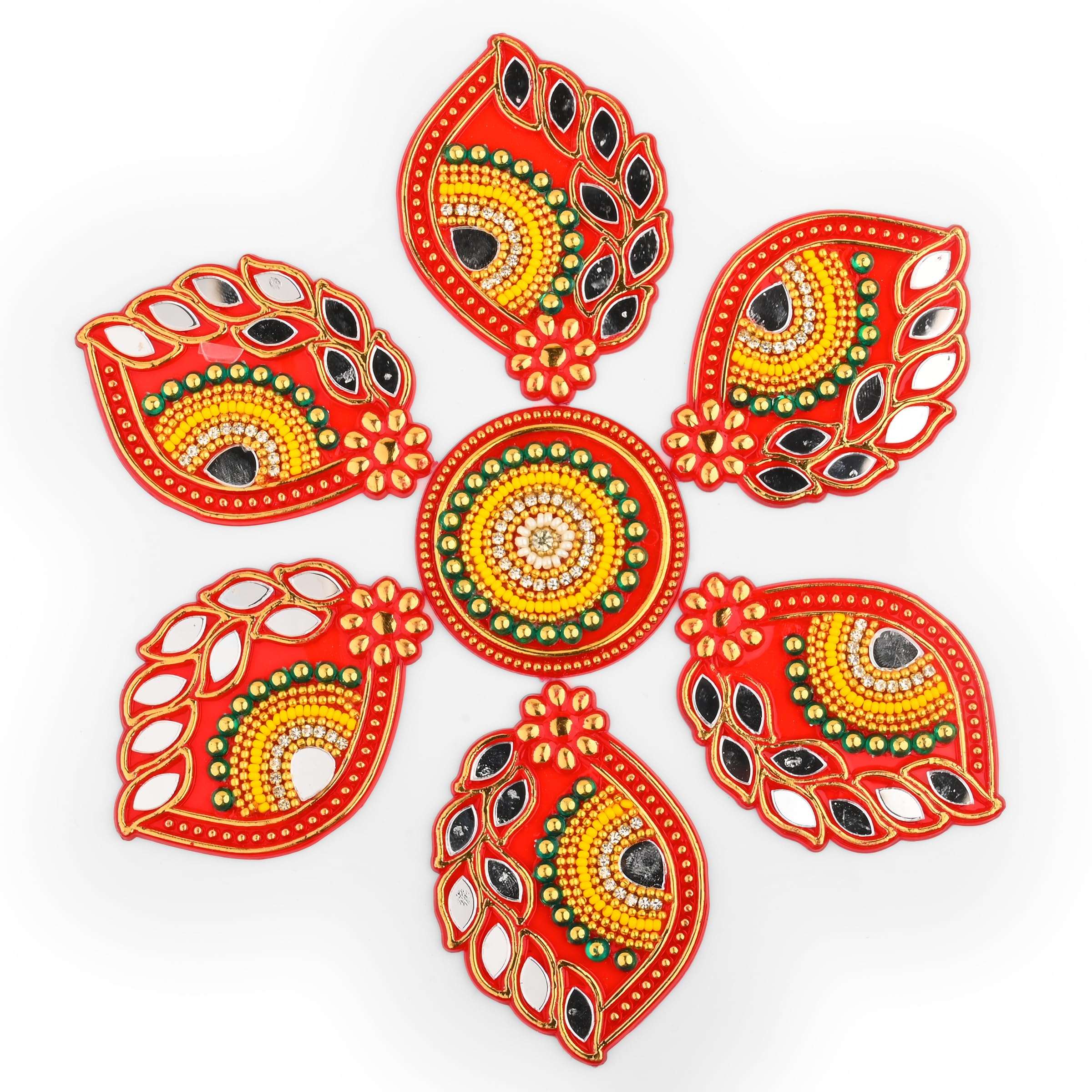 Tarini Gallery Acrylic Handcrafted Designer Colorful Rangoli for Pooja Home Interior Decoration Gift Wall Decoration Floor Decoration New Year Party Gift Small Rangoli (Red Shankh) 1