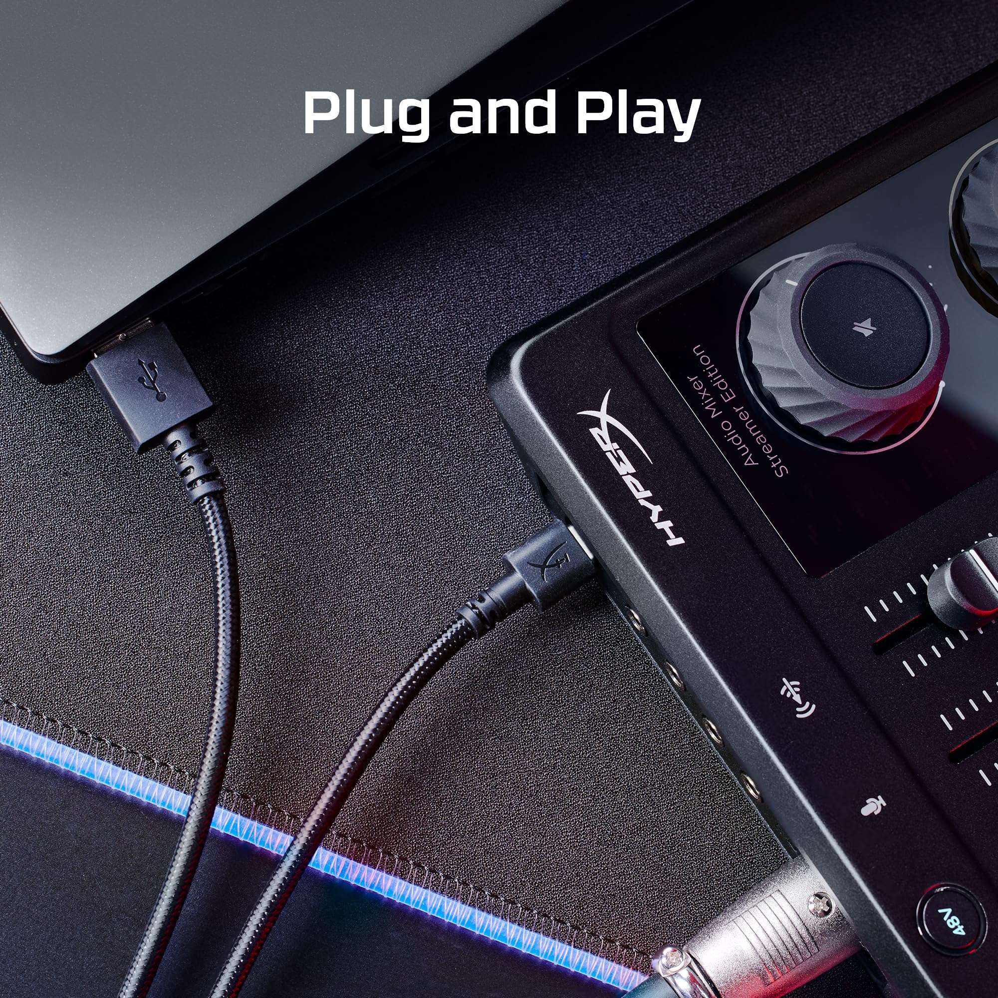 HyperX Audio Mixer,Simple,Intuitive Controls, HyperX XLR Cable, USB-C to USB-A Cable, 3.5mm Stereo Cable 6