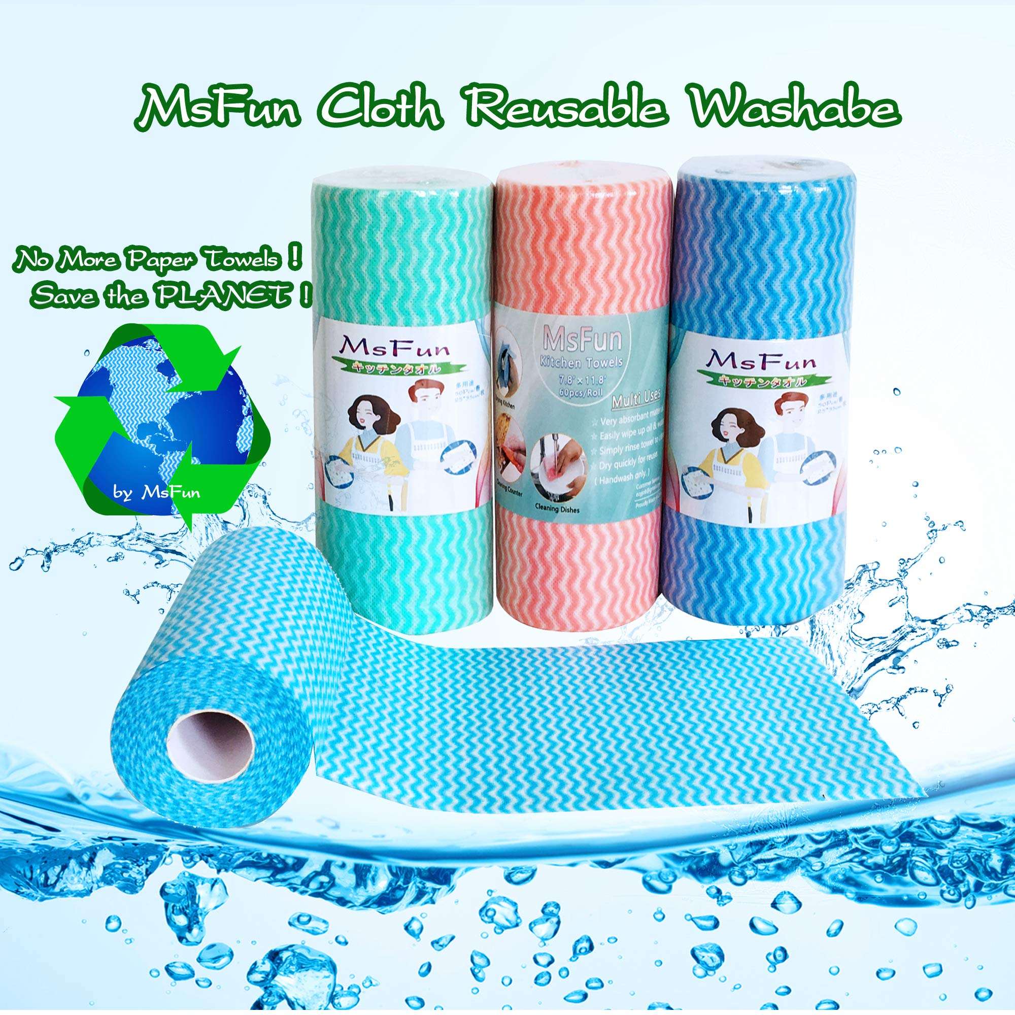 Cloth Paper Towels Reusable Washable 【180 Ct, 3Rolls】 Lint Free Dishcloth Kitchen Cleaning Towels Toallas para - MsFun 4
