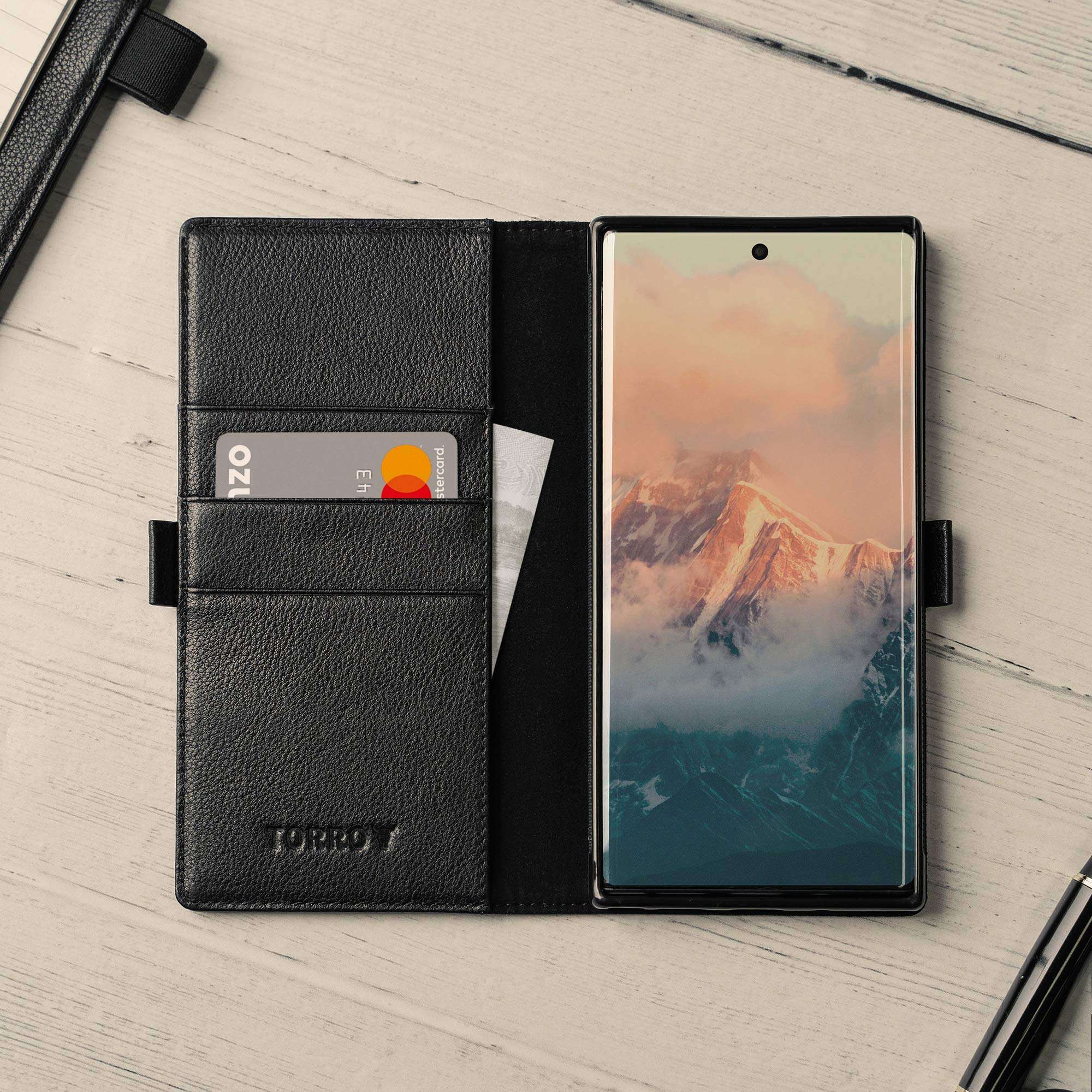 TORRO Cell Phone Case Compatible with Samsung Galaxy Note 20 Ultra - Quality, Genuine Leather Cover with Card Slots and Horizontal Viewing Stand [Durable Frame] 6.9” (Black) 6