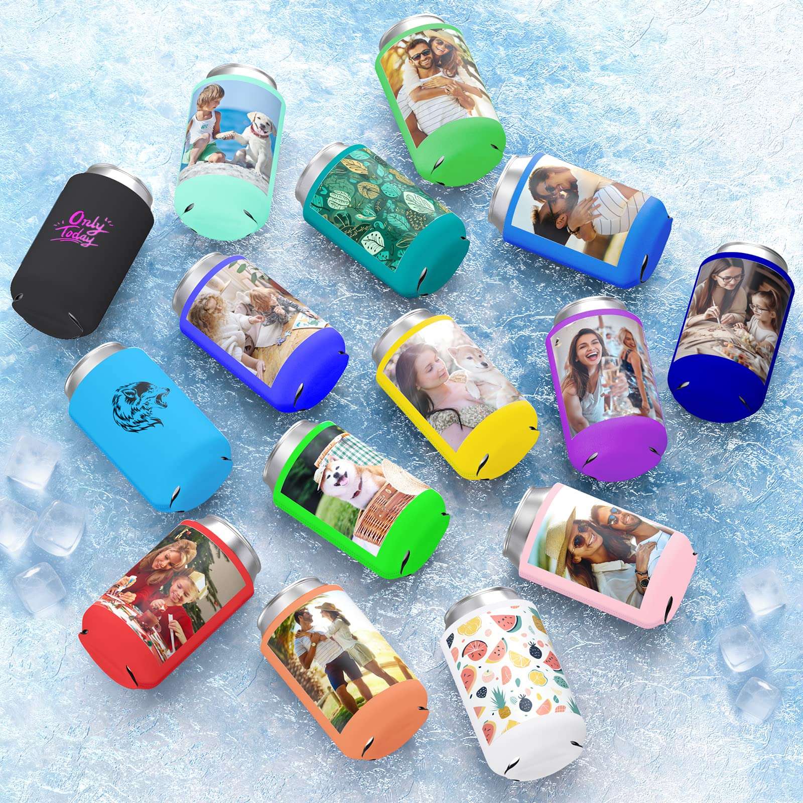 Custom Neoprene Can Cooler Sleeve 100 Pack Bulk Personalized Collapsible Insulated Can Sleeves Personalized Drink Holder for Summer Beach Birthday Party Supplies Holiday Decorations 5