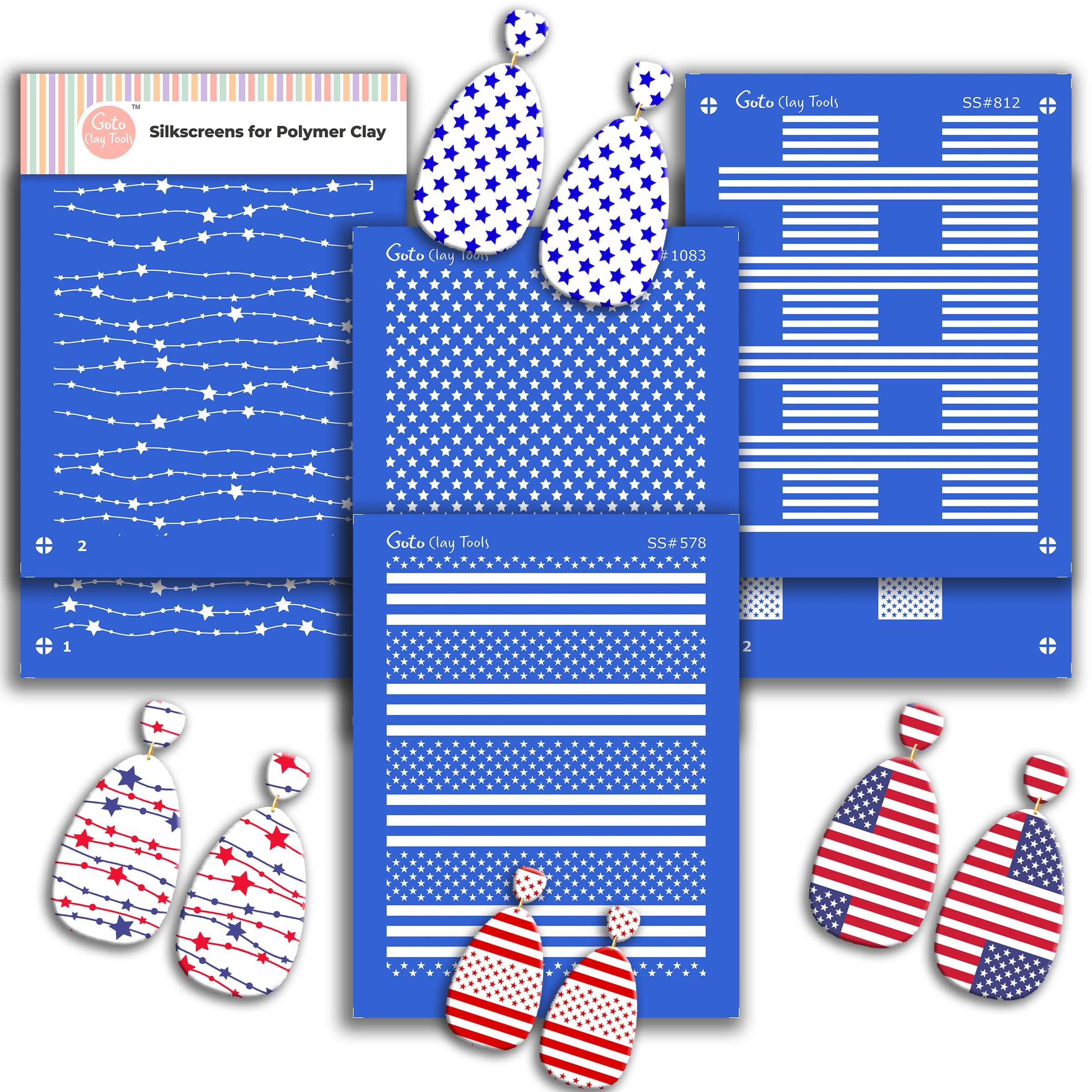 GOTO Clay Tools Multi Pattern Silk Screen Stencils for Polymer Clay, 3 PCS Polka dots Pattern Silkscreen for Polymer Clay Earring Making, Reusable Silk Screen Stencils SSCMB-2 3