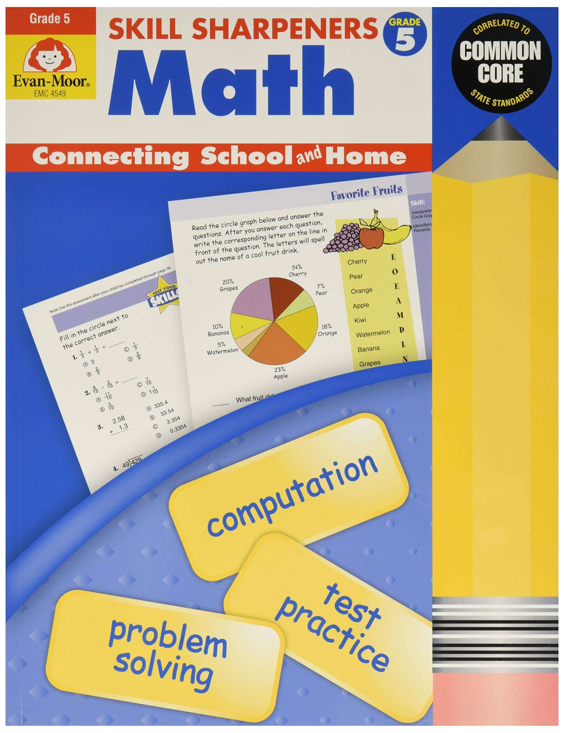 EVAN-MOOR 4549 Skill Sharpeners Math/Grade 5, 0.5" Height, 8.5" Width, 11" Length