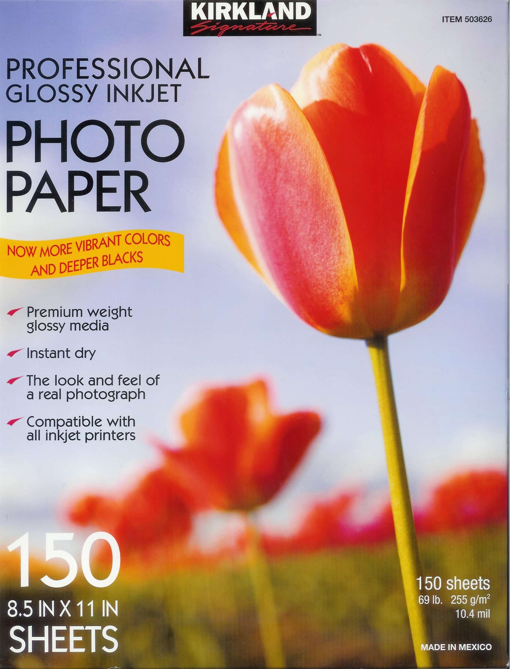 Kirkland Signature Professional Glossy Inkjet Photo Paper 8.5 x 11 Inch (150 Sheets)