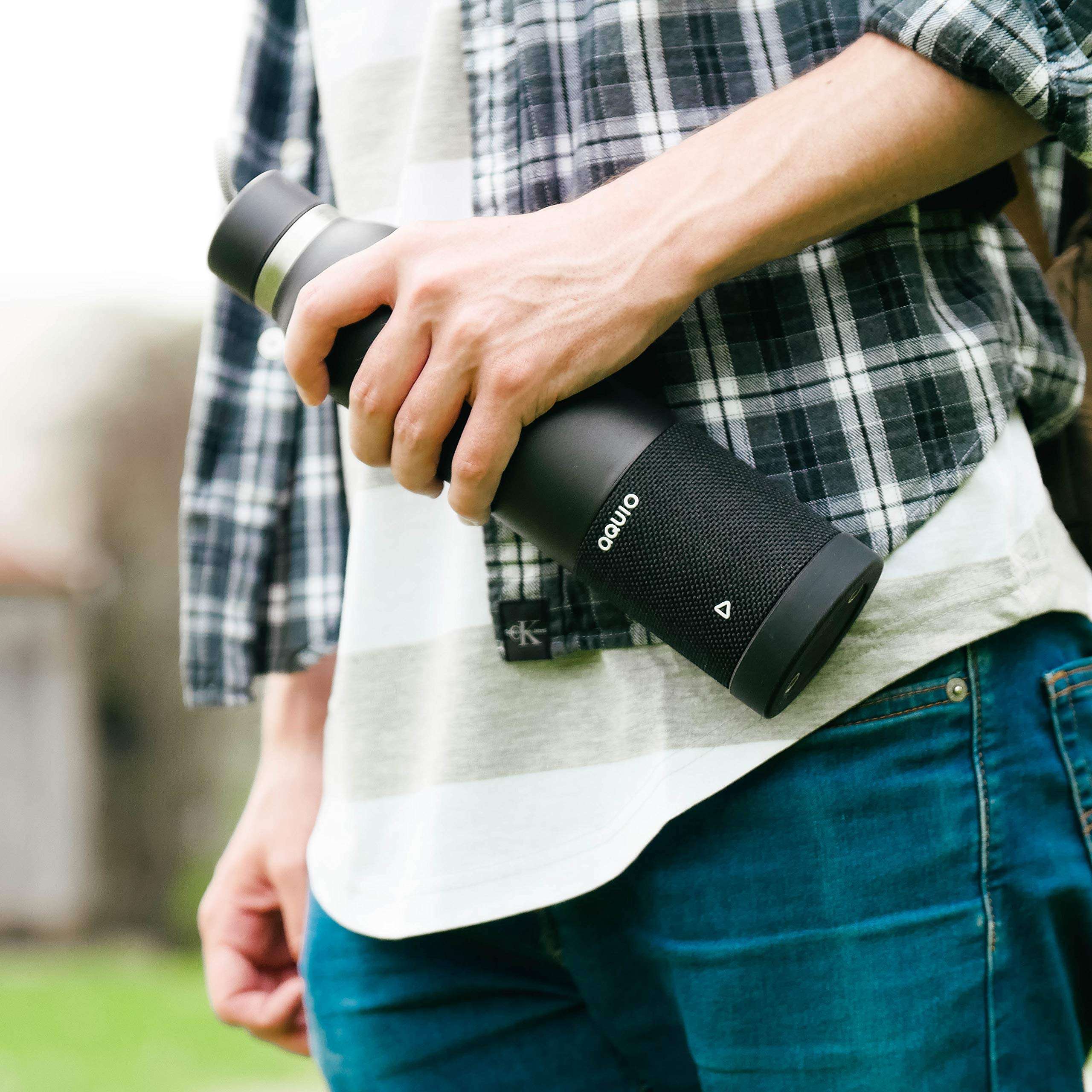 Aquio IBTB2BB Double-wall Steel Insulated Hydration Bottle with Rechargeable Bluetooth Wireless Speaker, Powered by iHome, Midnight, Midnight Black 5