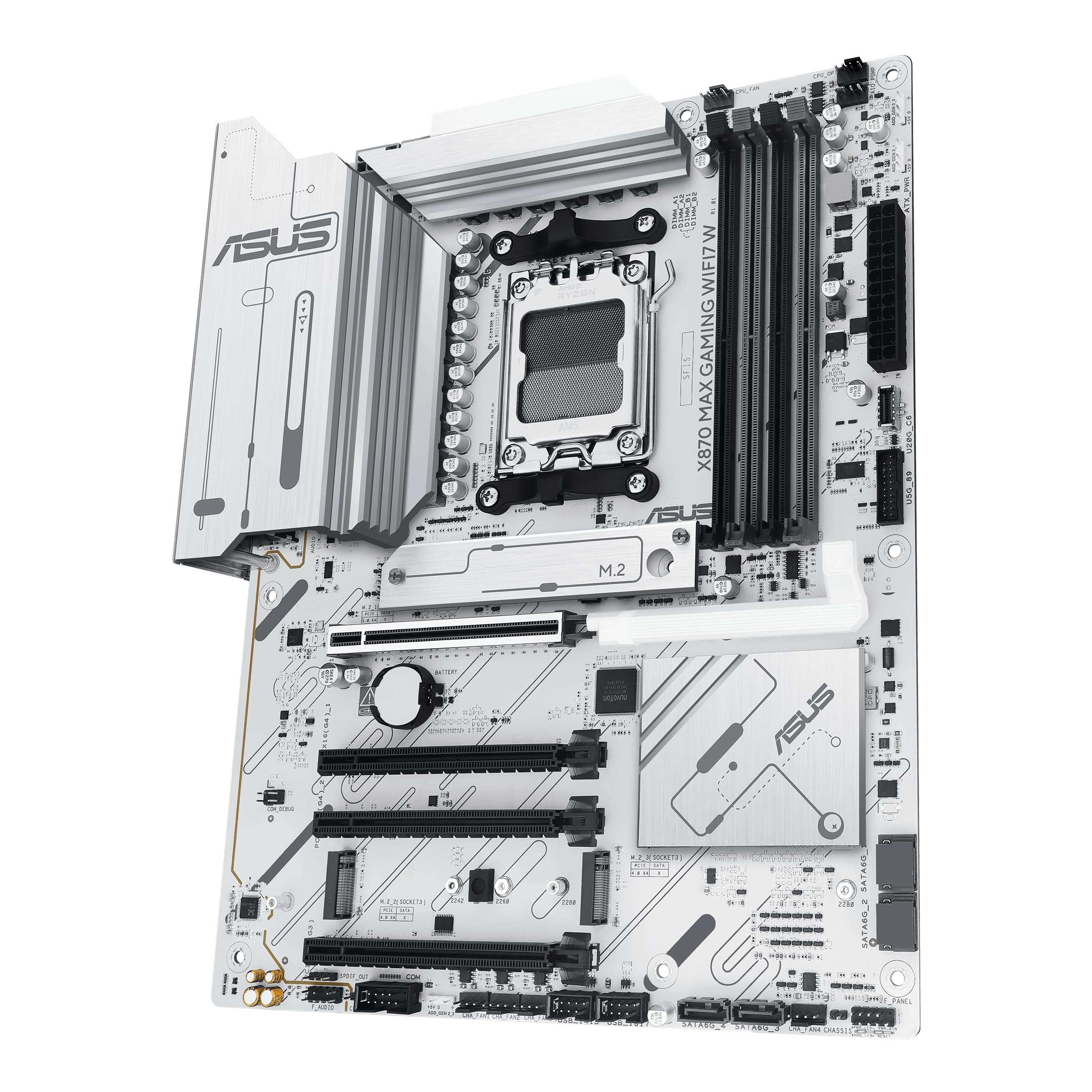 ASUS X870 MAX GAMING WIFI7 W AMD AM5 ATX Motherboard, 8-layer White PCB, 12+2+1 80A DrMOS, DDR5, PCIe 5.0 x16 Q-Release, 3x M.2, Wi-Fi 7 Q-Antenna, USB4® Type-C®, 2.5Gb LAN, BIOS FlashBack™, Aura Sync 6