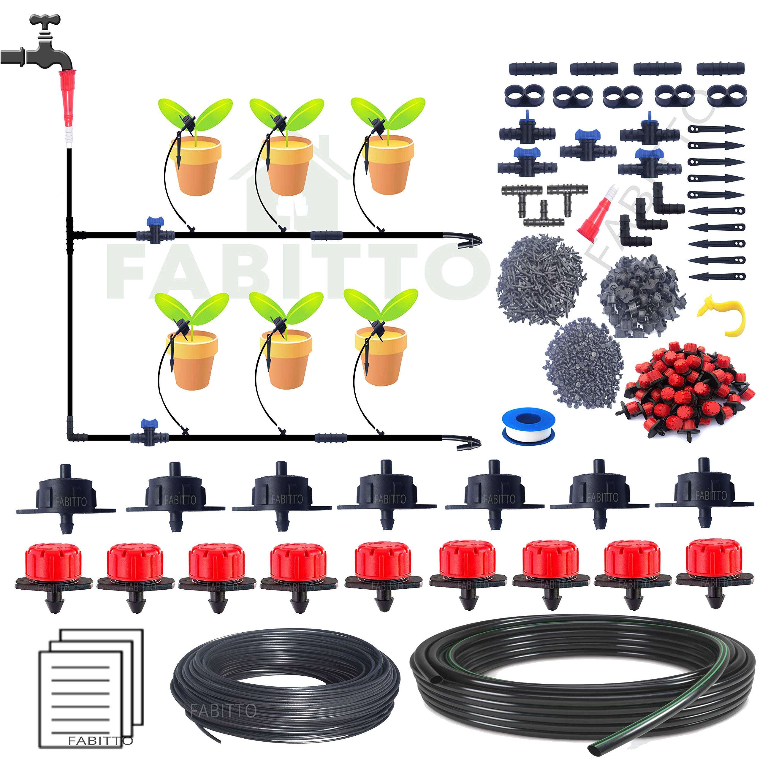 FABITTO® Drip Irrigation kit for Home Garden Plants kit Watering System for Plants. (60 Plants Drip Kit)
