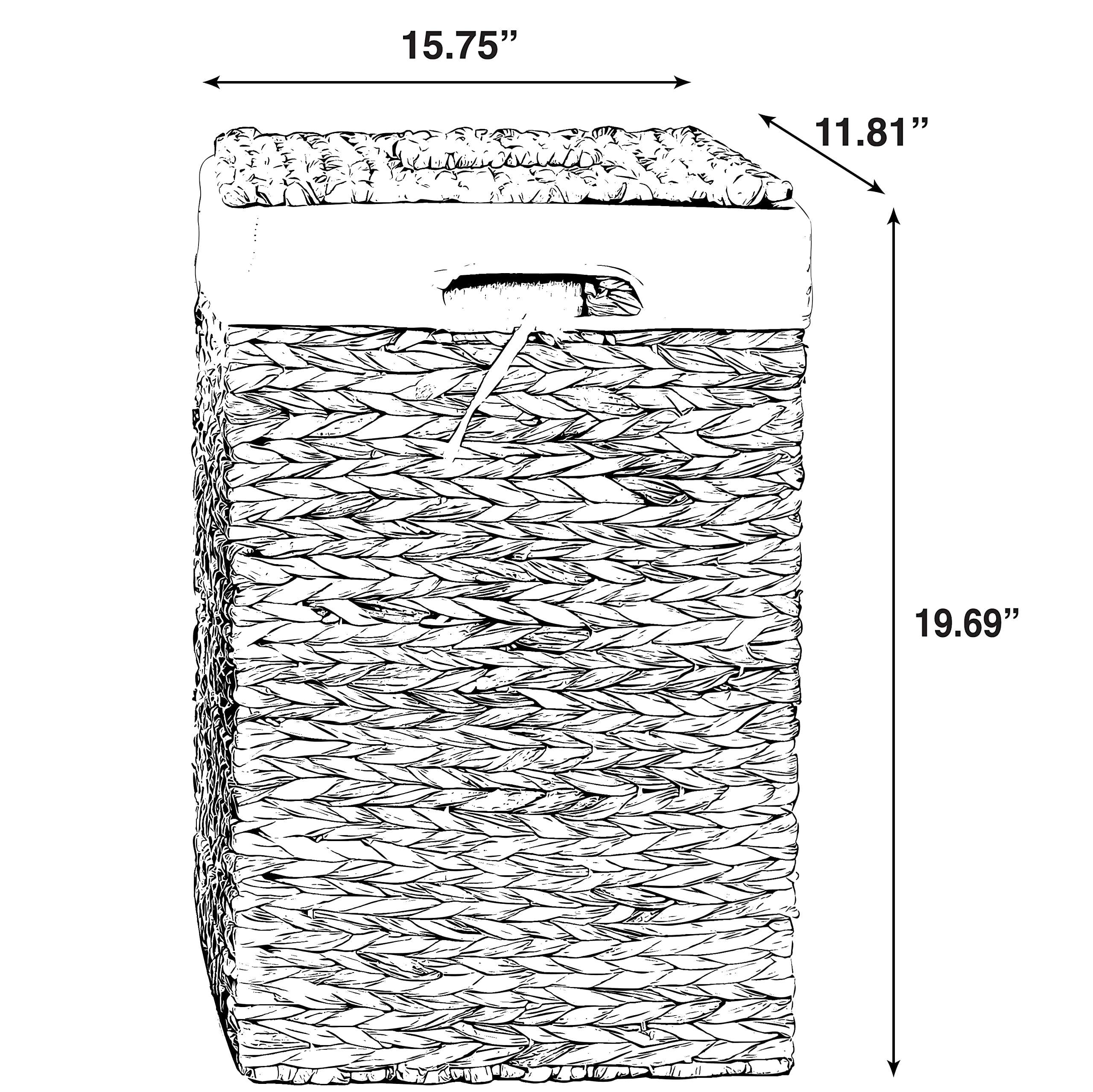 Handmade Rectangular Water Hyacinth Wicker Laundry Hamper with Lid Natural, Large 6