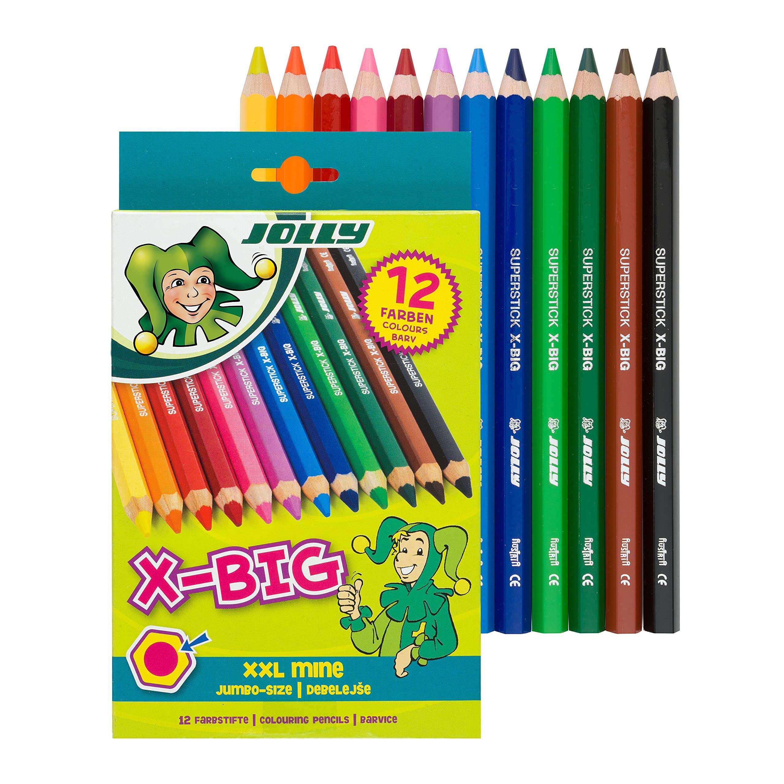 JOLLY X-Big Jumbo Colored Pencils; Set of 12, Perfect for Special Needs, Art Therapy, Pre-School and Early Learners, Multicolor (3099-0001) 1