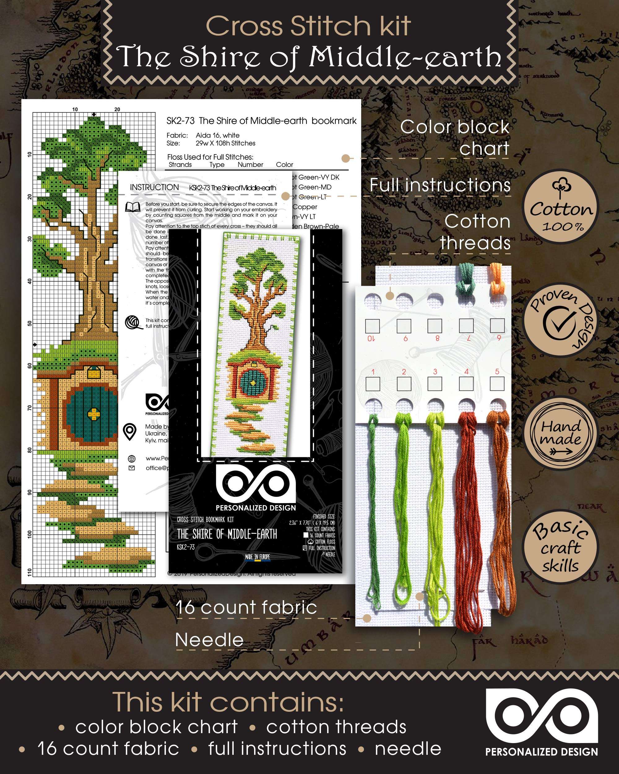 Personalized.Design Cross Stitch Kit 'Lord of The Rings: The Shire of Middle-Earth' - DIY Embroidery Bookmark with Pattern 3