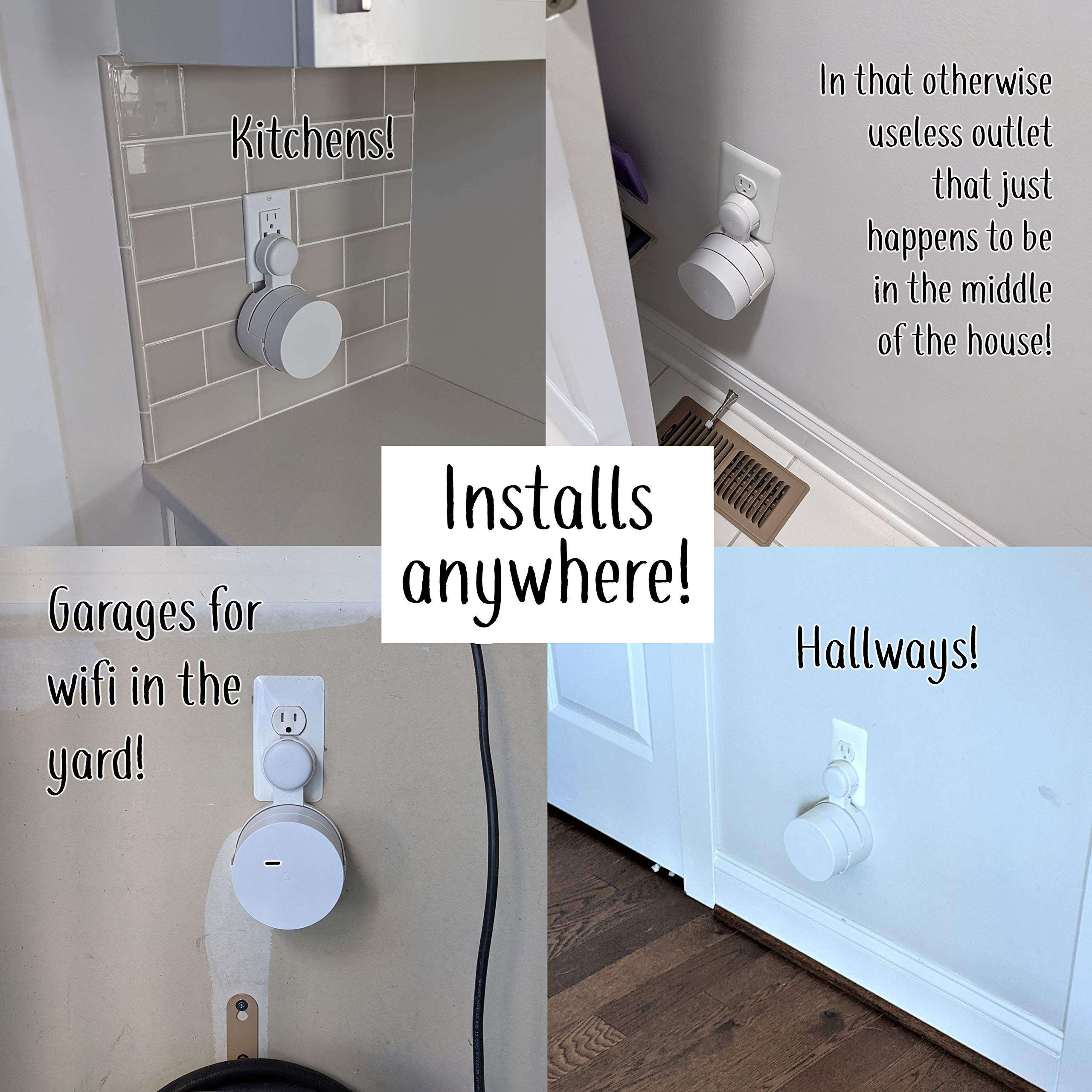 Google WiFi Outlet Holder Mount: [New 2020 – Present Version – Round Plug] The Simplest Wall Mount Holder Stand Bracket for Google WiFi Routers and Beacons - No Messy Screws! (3-Pack) 4