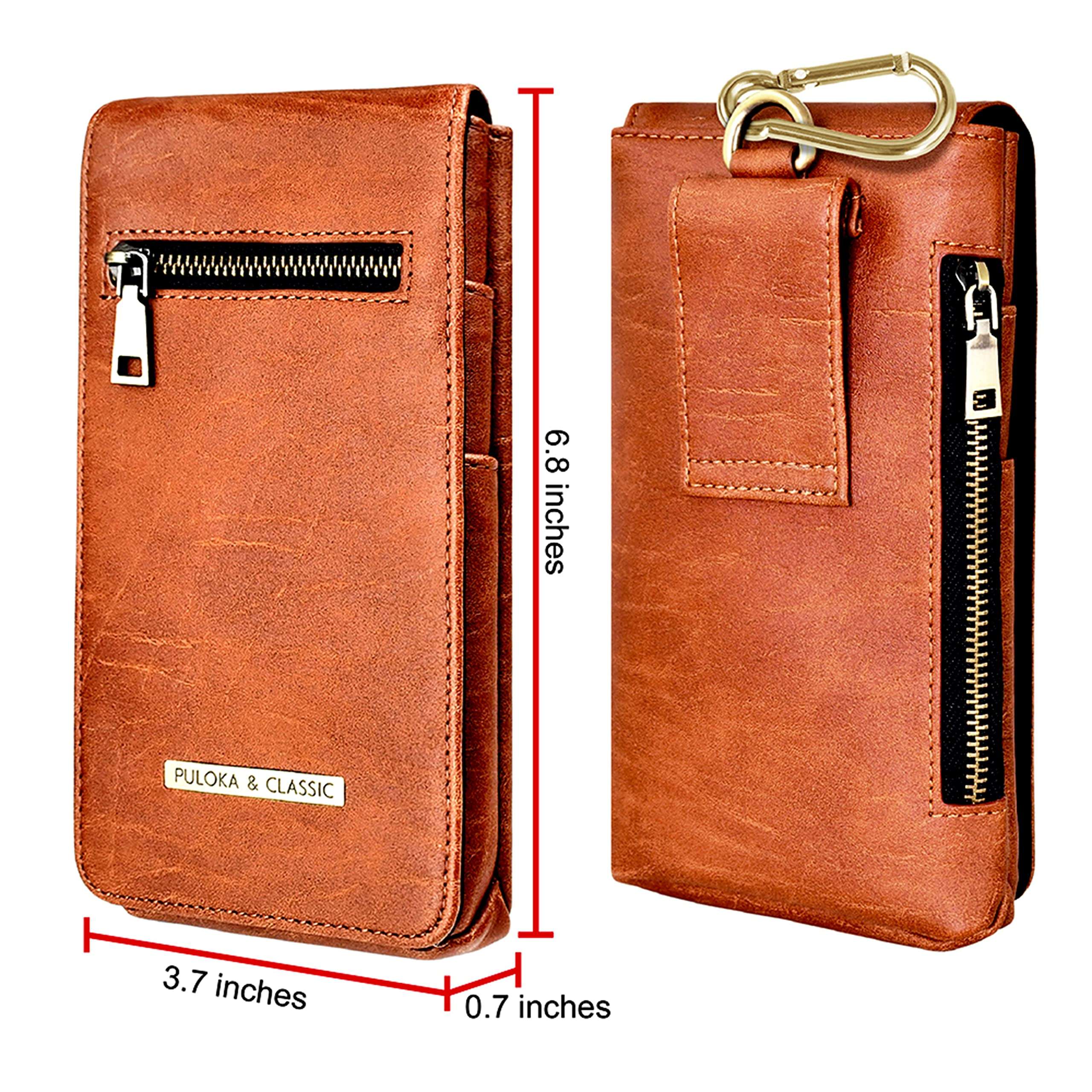 PULOKA Unisex Universal Pu Leather Mobile Pouch with Belt Loop and Clip, Multipurpose for All Smartphones Upto Medium Brown 5