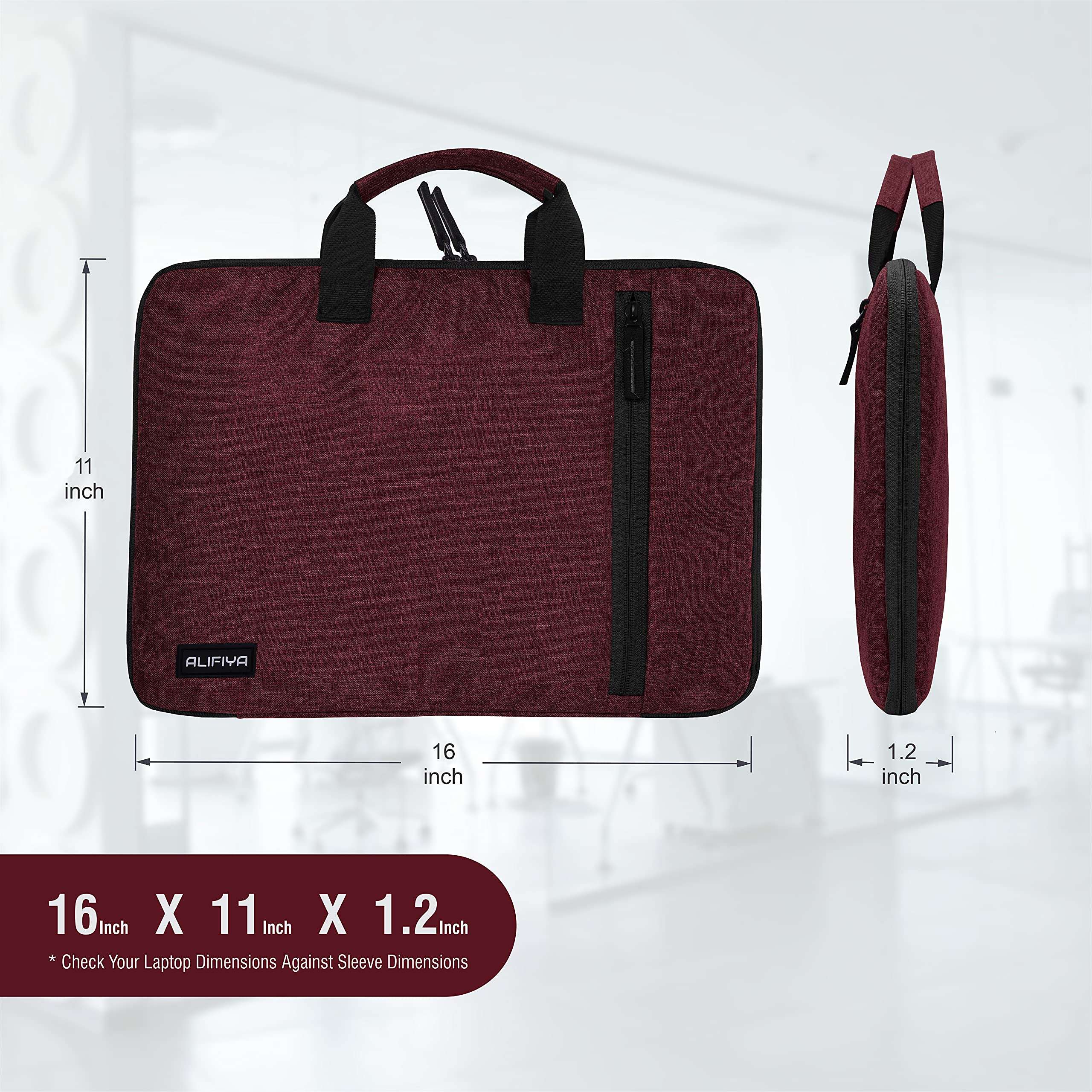 Alifiya Polyester Laptop Sleeve Cover Bag 15.6 Inch with Charger Pouch for MacBook / Lenovo / Dell / Surface Pro / Asus / HP (Maroon_L22, 180 Degree Opening) 3