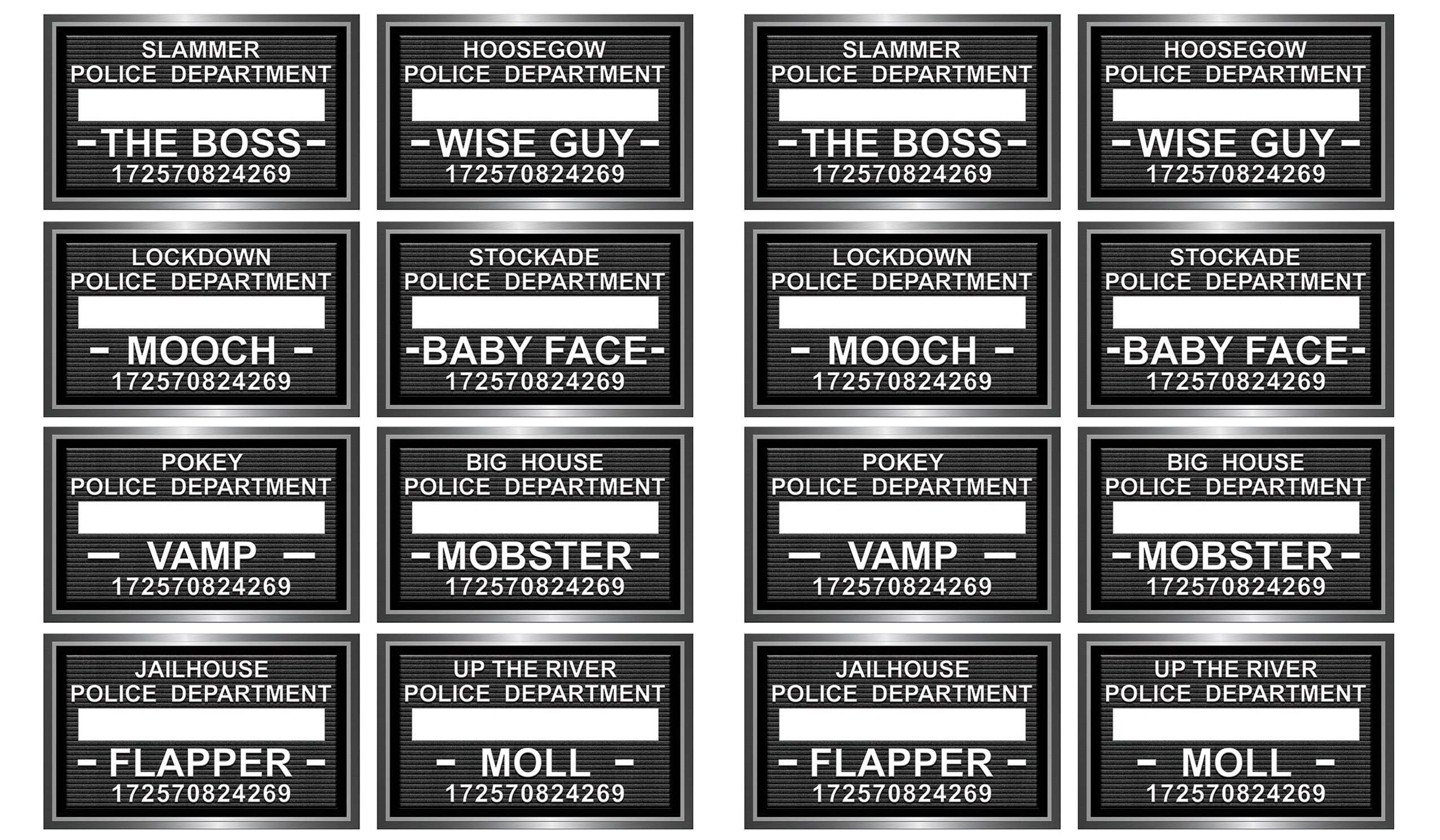 Beistle Speakeasy Mug Shot Photo Fun Signs – 16 Pack, Roaring 20s Prohibition Party Decorations, Vintage Gangster and Flapper Photo Booth Paper Props Sign for Jazz Age Theme Celebrations, 6½” x 10½”