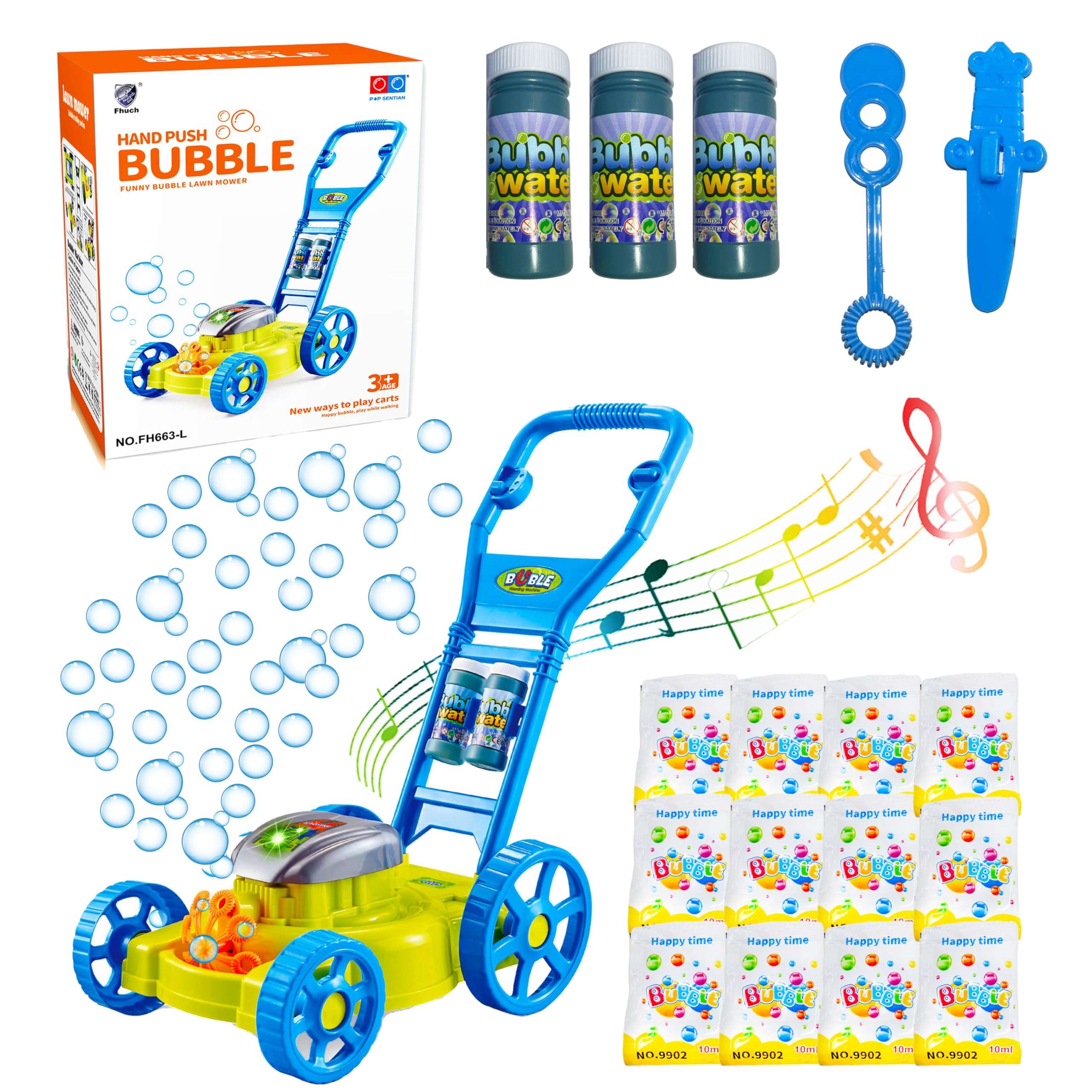 Bubble Lawn Mower for Toddlers 3+. Kids Bubble Blower Machine, Indoor Outdoor Push Gardening Toys, Halloween Birthday Gifts Toys for Preschool Baby，Party Summer Backyard Toys for Baby Girls (Blue) 3