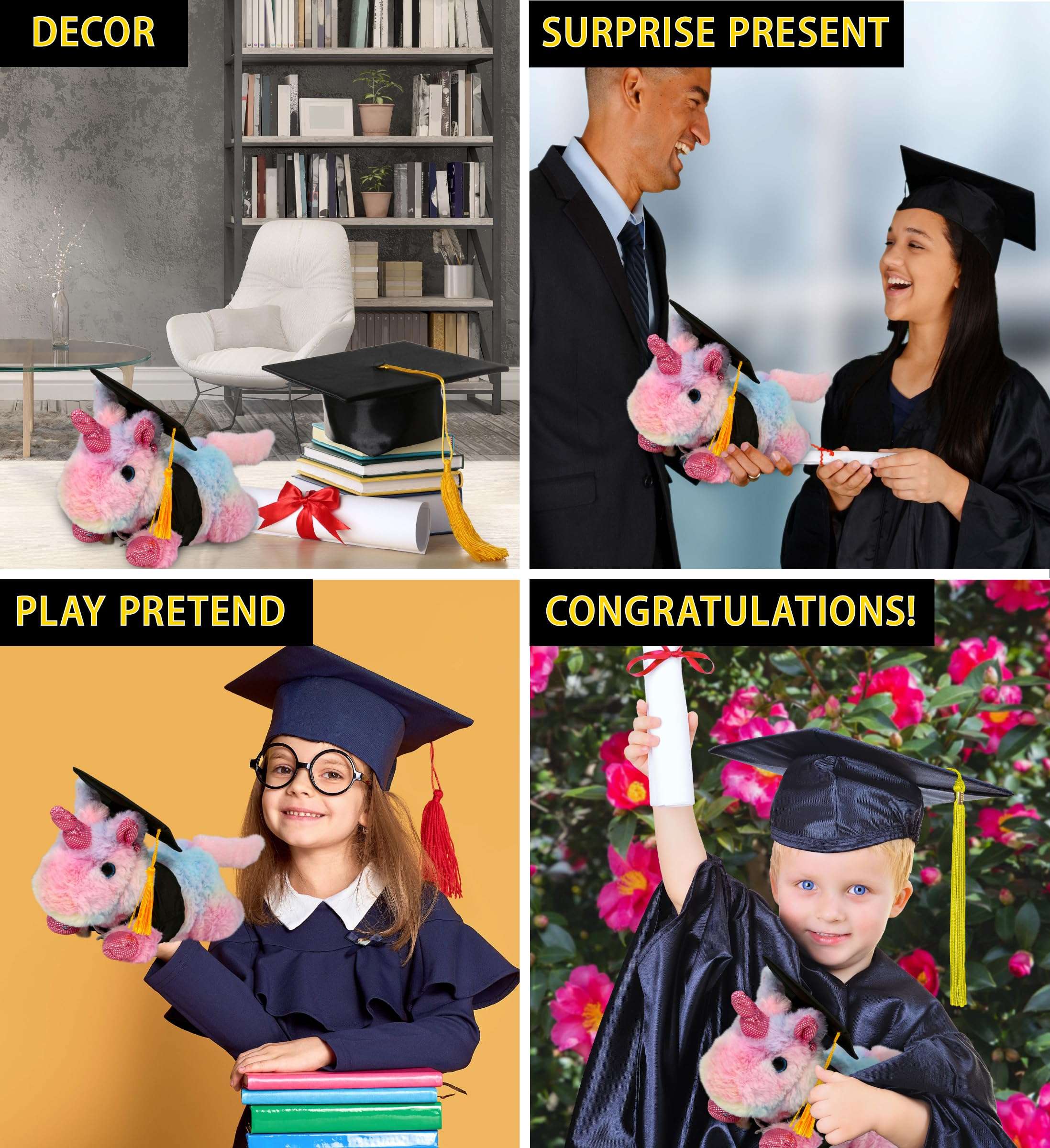 DolliBu Sunday Rainbow Unicorn Graduation Plush Toy - Cotton Candy Plush Graduation Stuffed Animal Dress Up Gown and Cap with Tassel - Gift with Personalization - 10.5 Inches 5
