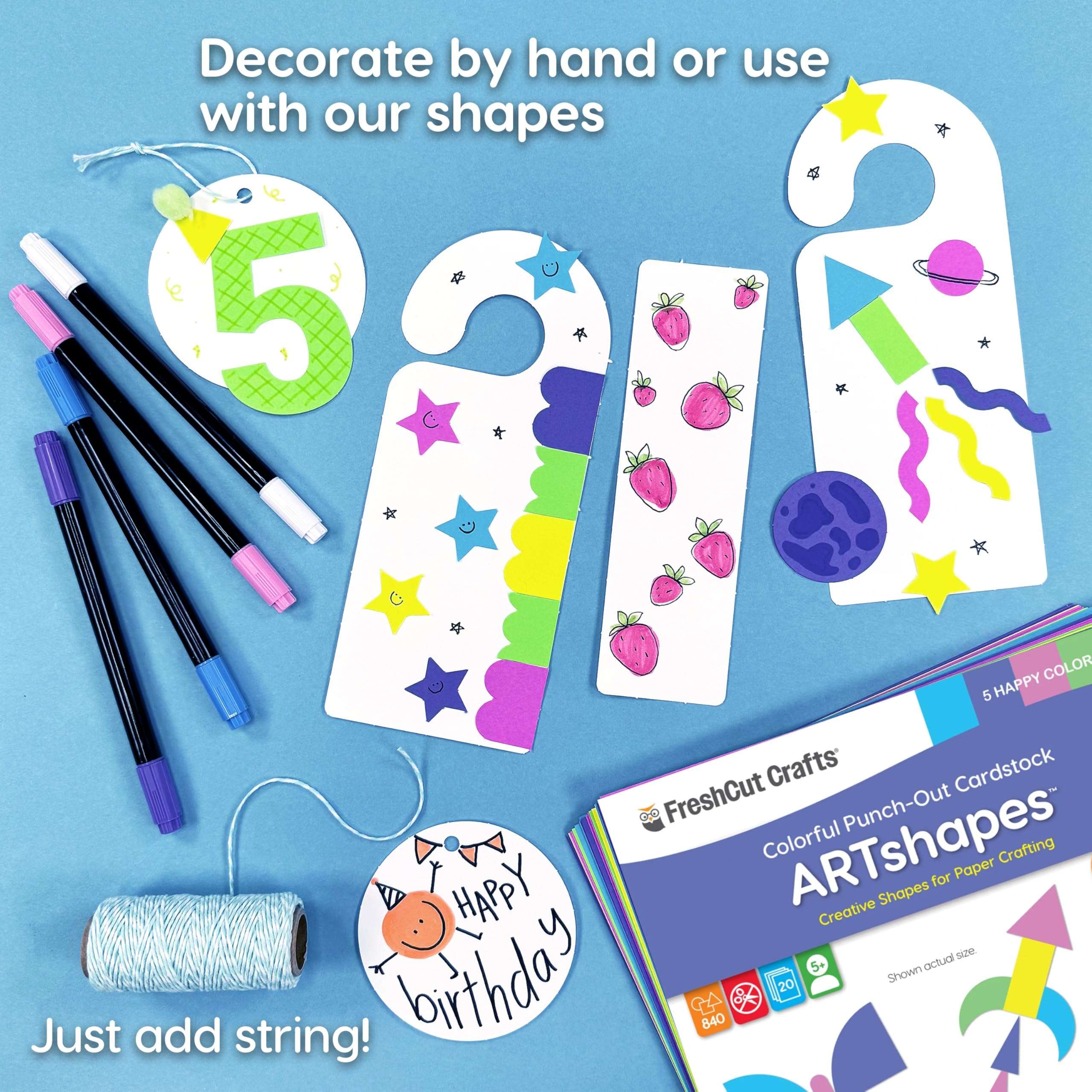 FreshCut Crafts DIY Craft Cutouts 100 PCS Blank Bookmarks, Door Hangers, Gift Tags, White, US Made Card Stock Punch Out Paper Craft Cutouts 5