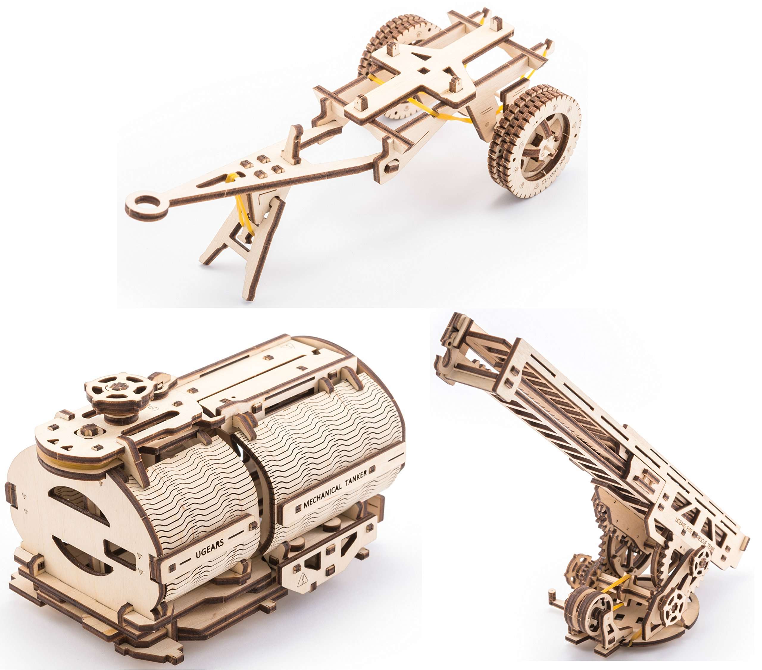 Ugears Combo Offer 2 in 1 – Truck UGM-11 + Set of Additions for Truck UGM-11 | STEM Learning DIY Kits for Adults - Wooden Truck, Tanker, Trailer and Fire Ladder Construction Set Puzzles for Kids 3