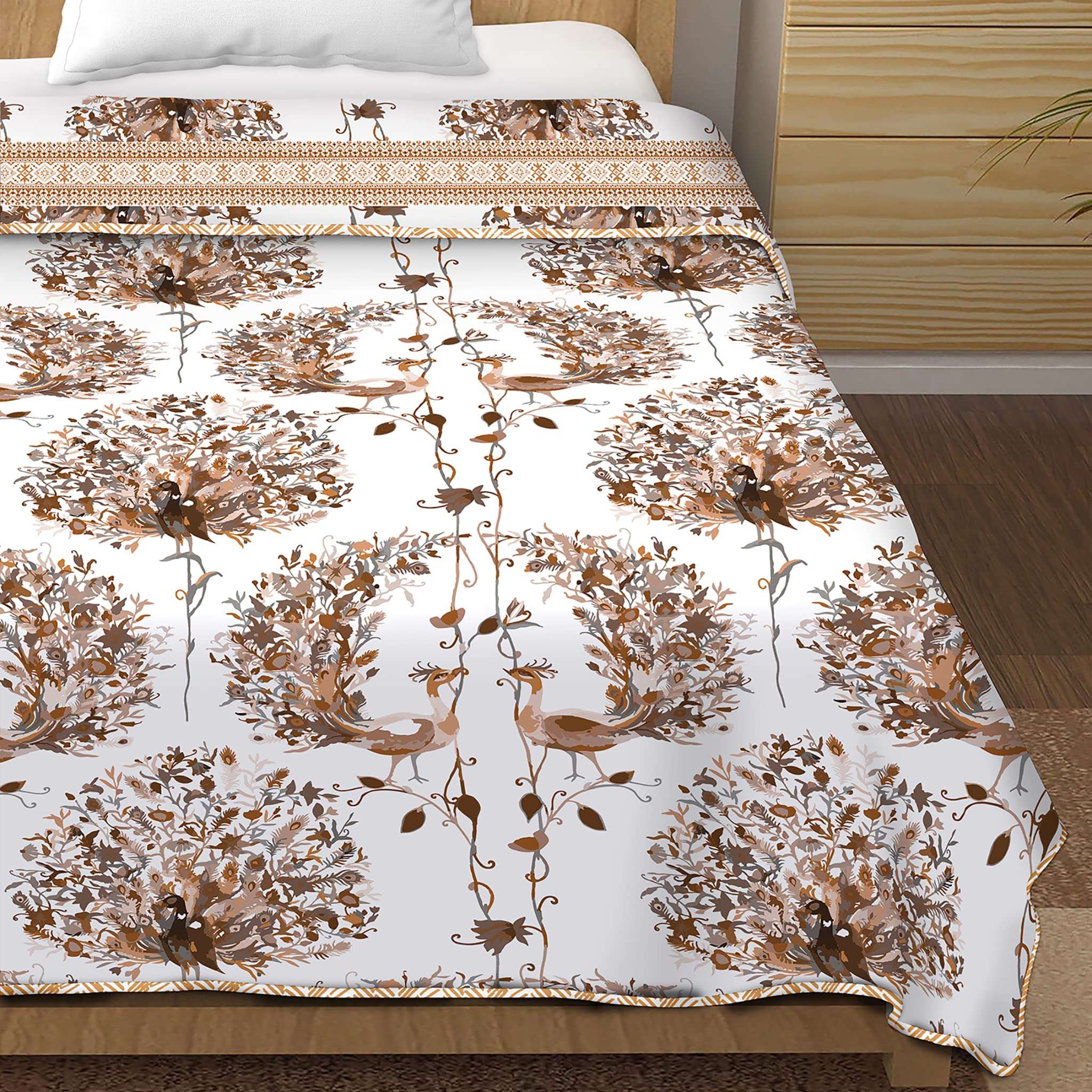 Bella Casa Cotton Single Dohar/AC Blanket Reversible| Size: 152 X 228 cm - Brown & White Colour 4