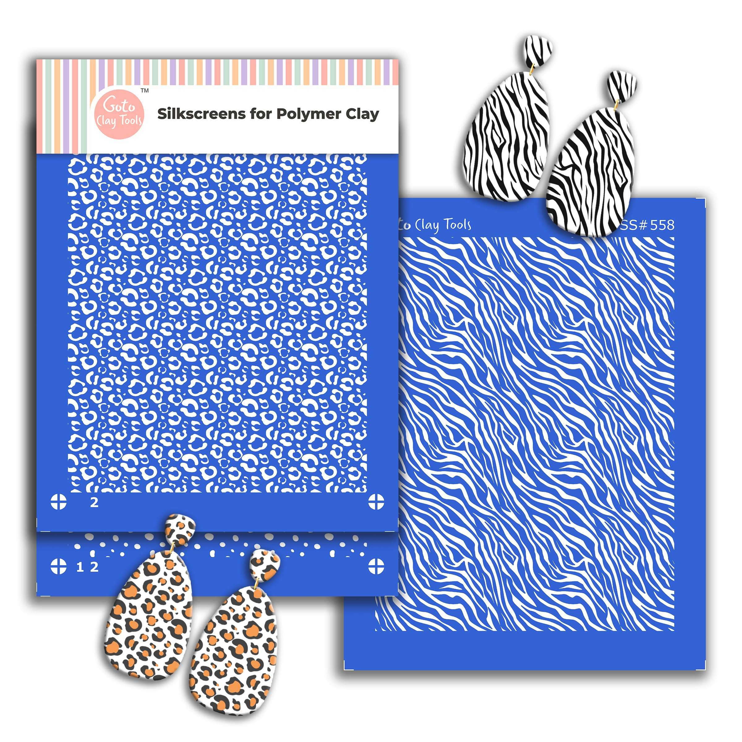 GOTO Clay Tools Multi Pattern Silk Screen Stencils for Polymer Clay, 3 PCS Polka dots Pattern Silkscreen for Polymer Clay Earring Making, Reusable Silk Screen Stencils SSCMB-10 1