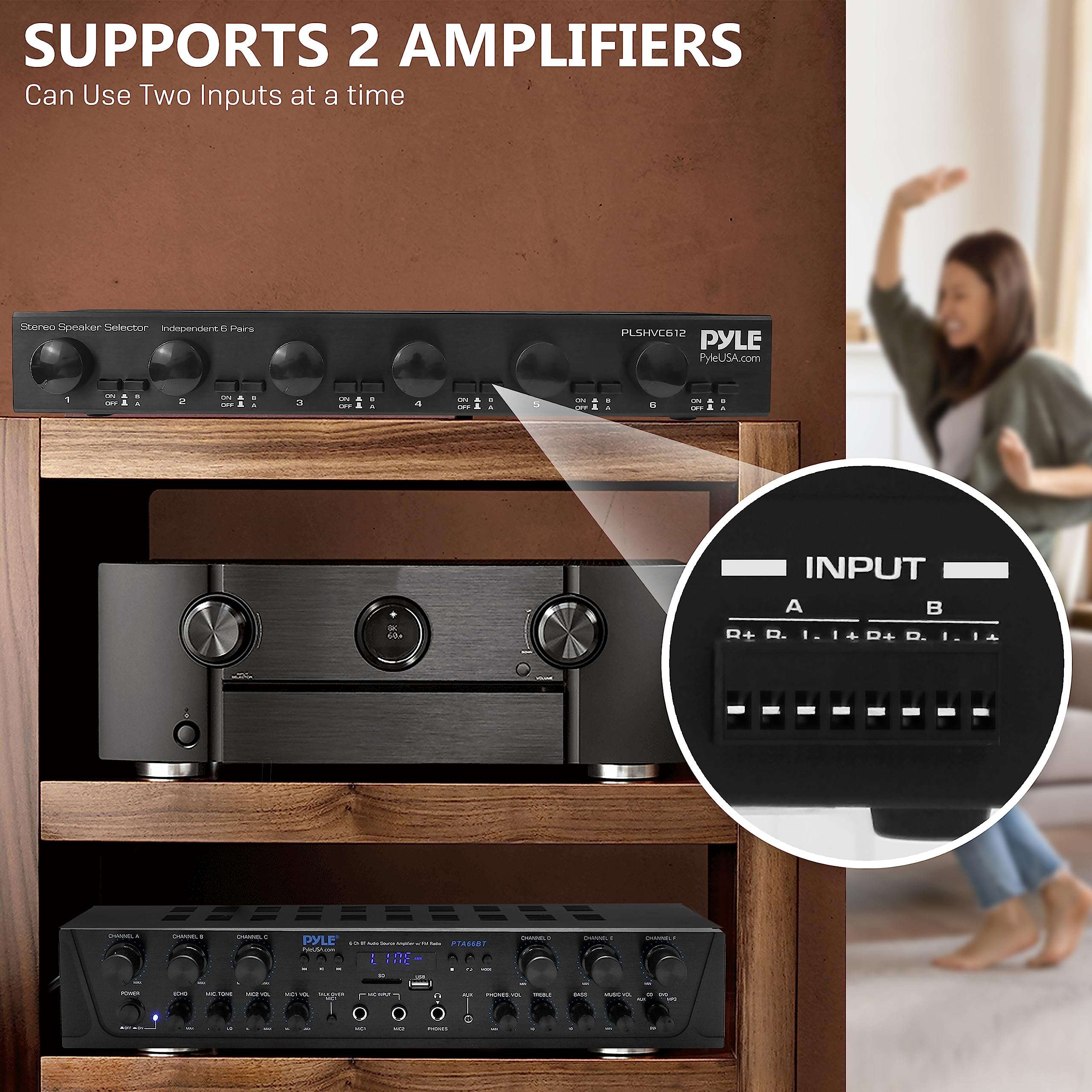 Pyle 6 Channel Speaker Selector with Volume Control and 3.5" 3-Way 200W Outdoor Speakers with Mounting Kit - White 5