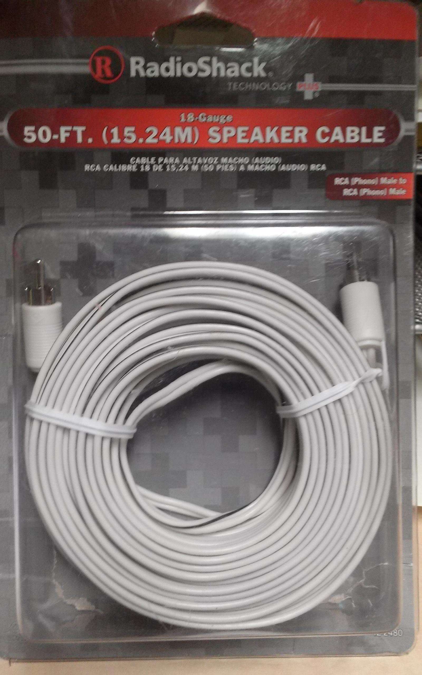 RadioShack 50-Foot 18-Gauge Speaker Cable With An RCA Plug On Each End