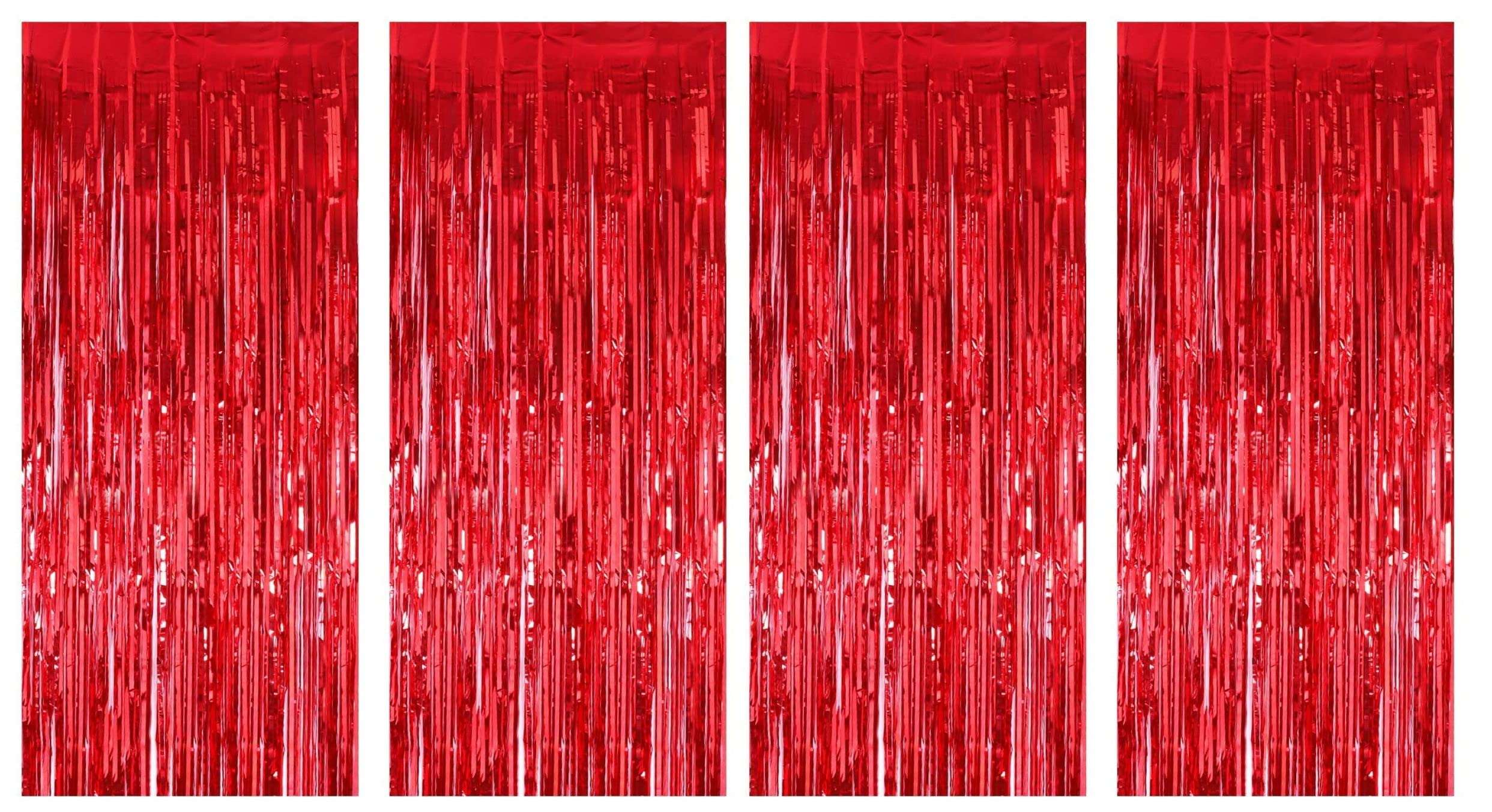 WOLFANO Pack of 4, Red Decorative Curtains, 7.5 ft Long | Quick Decoration for Kids Birthday, DJ, Disco Theme Party 1