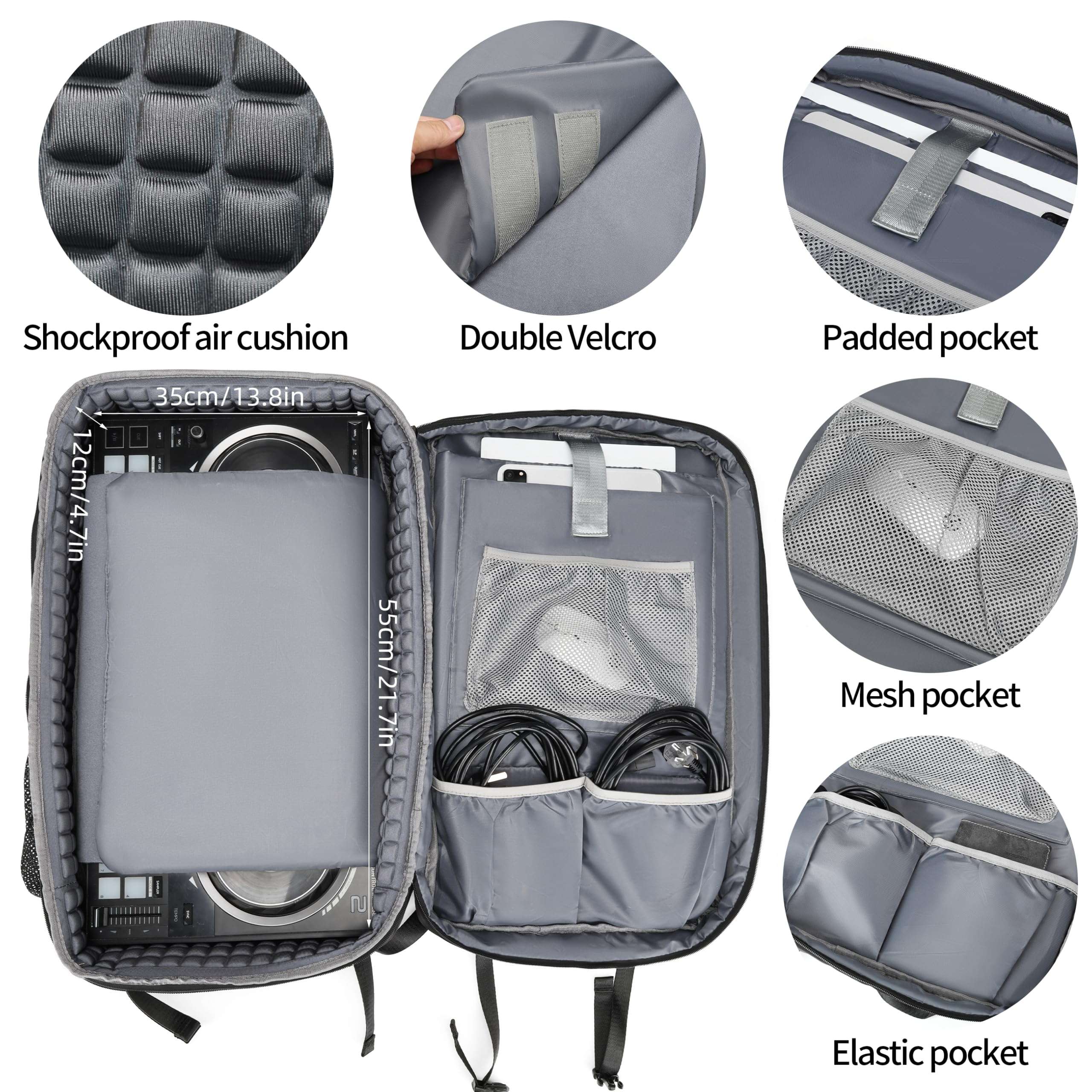 Rabjen DJ Backpack for Club Gigs, DJ Mixer Case Compatible with Pioneer DDJ-SR2, Pioneer DDJ-FLX6-GT, RANE ONE, and More Equipment 3