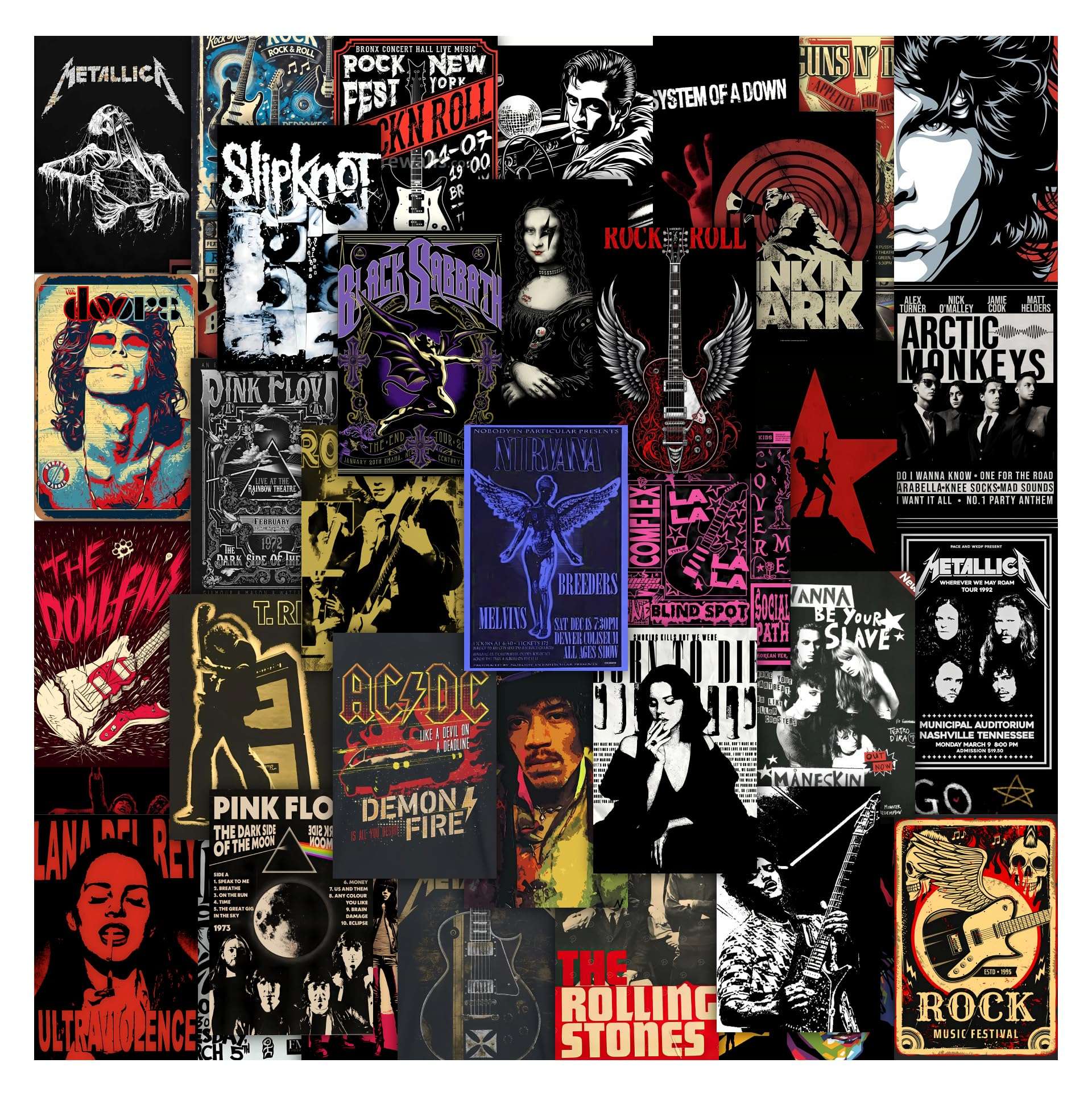 Moment Prints Rock Band Wall Decor Kit – Set of 63 Music Posters | 4x6 inch | 300 GSM Thick Cardstock & Double-Side Tape Included – Music Posters for Wall, Home Decor for Living Room & Bedroom 1