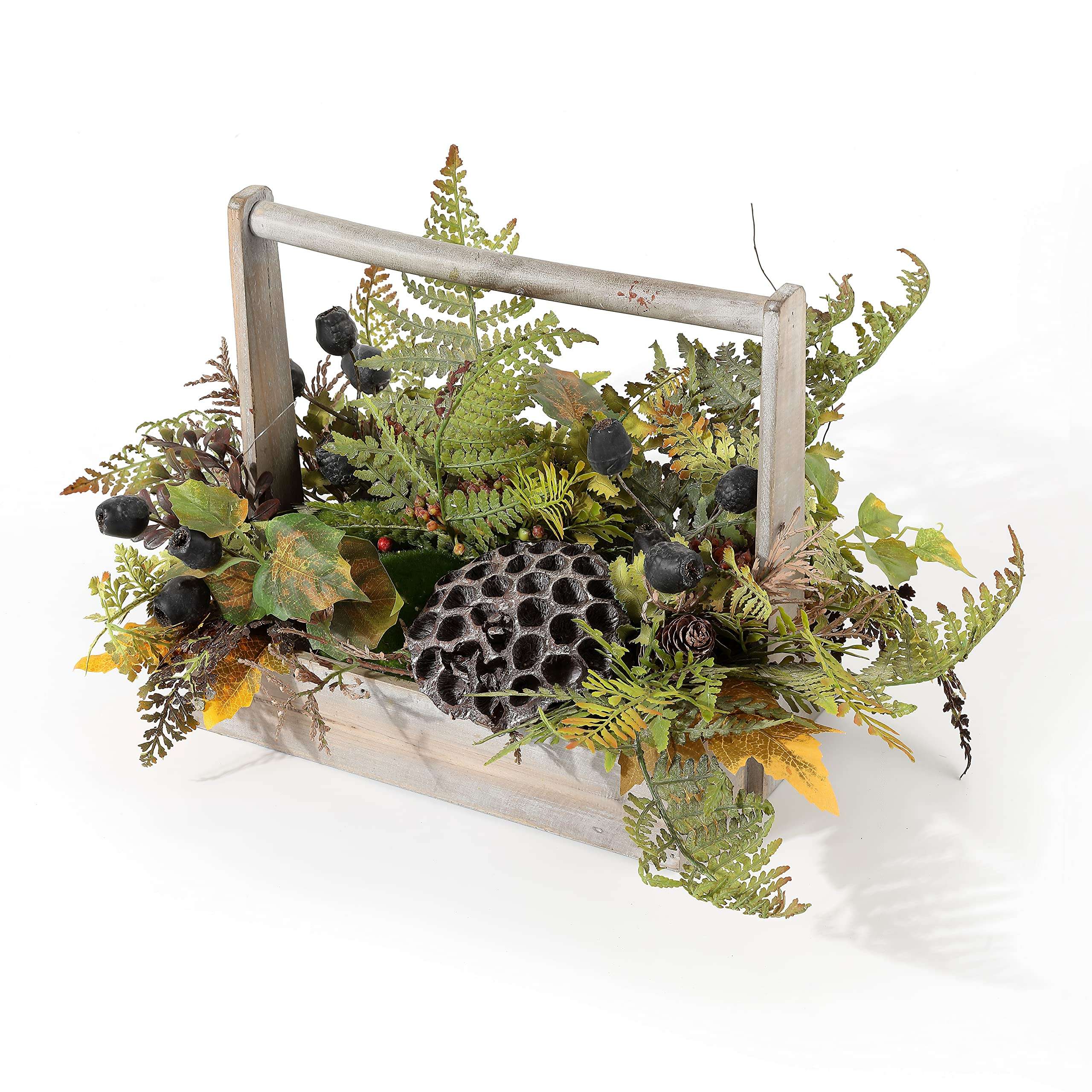 SAFAVIEH Home Collection 25-inch Decorative Artificial Lotus & Fern Arrangement Wood Planter (Fully Assembled) 3