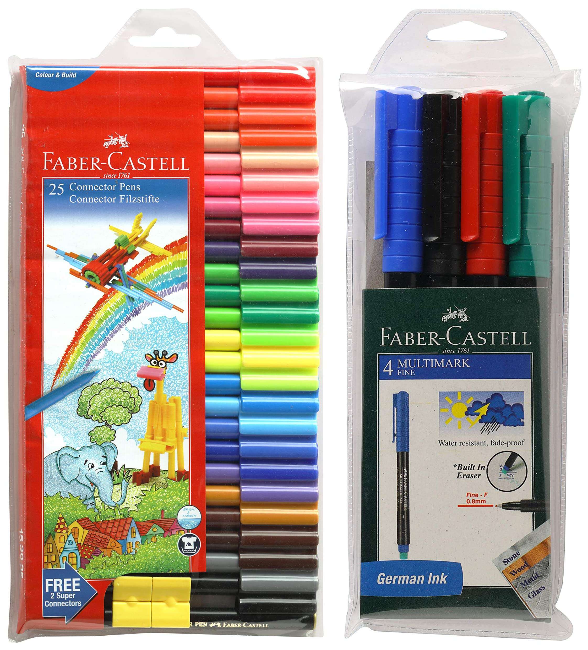 Faber-Castell Connector Pen Set - Pack of 25 (Assorted) Multi-Marker - Pack of 4 (Assorted)