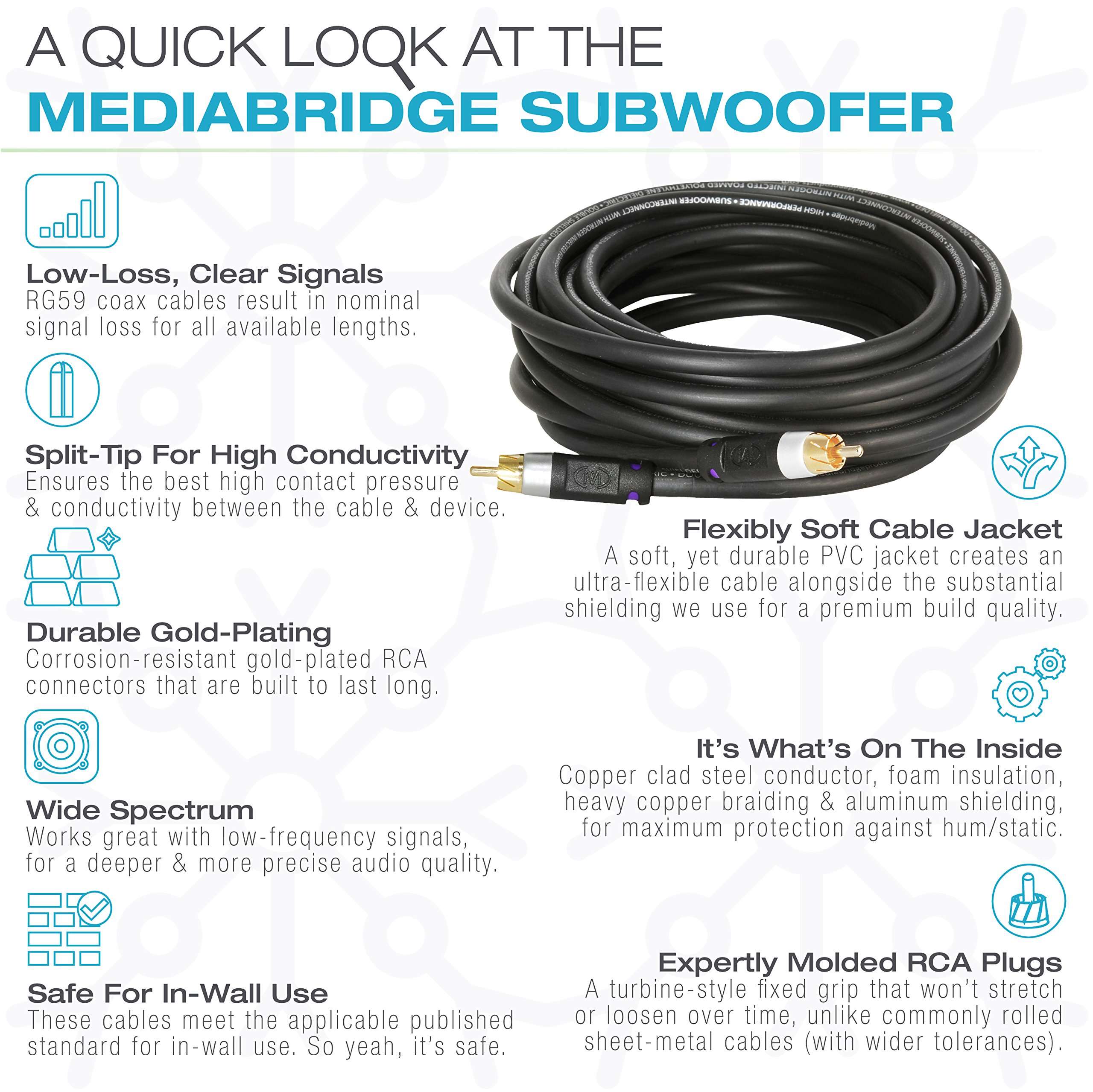 Mediabridge ULTRA Series Subwoofer Cable (15 Feet) - Dual Shielded with Gold Plated RCA to RCA Connectors - Black 5