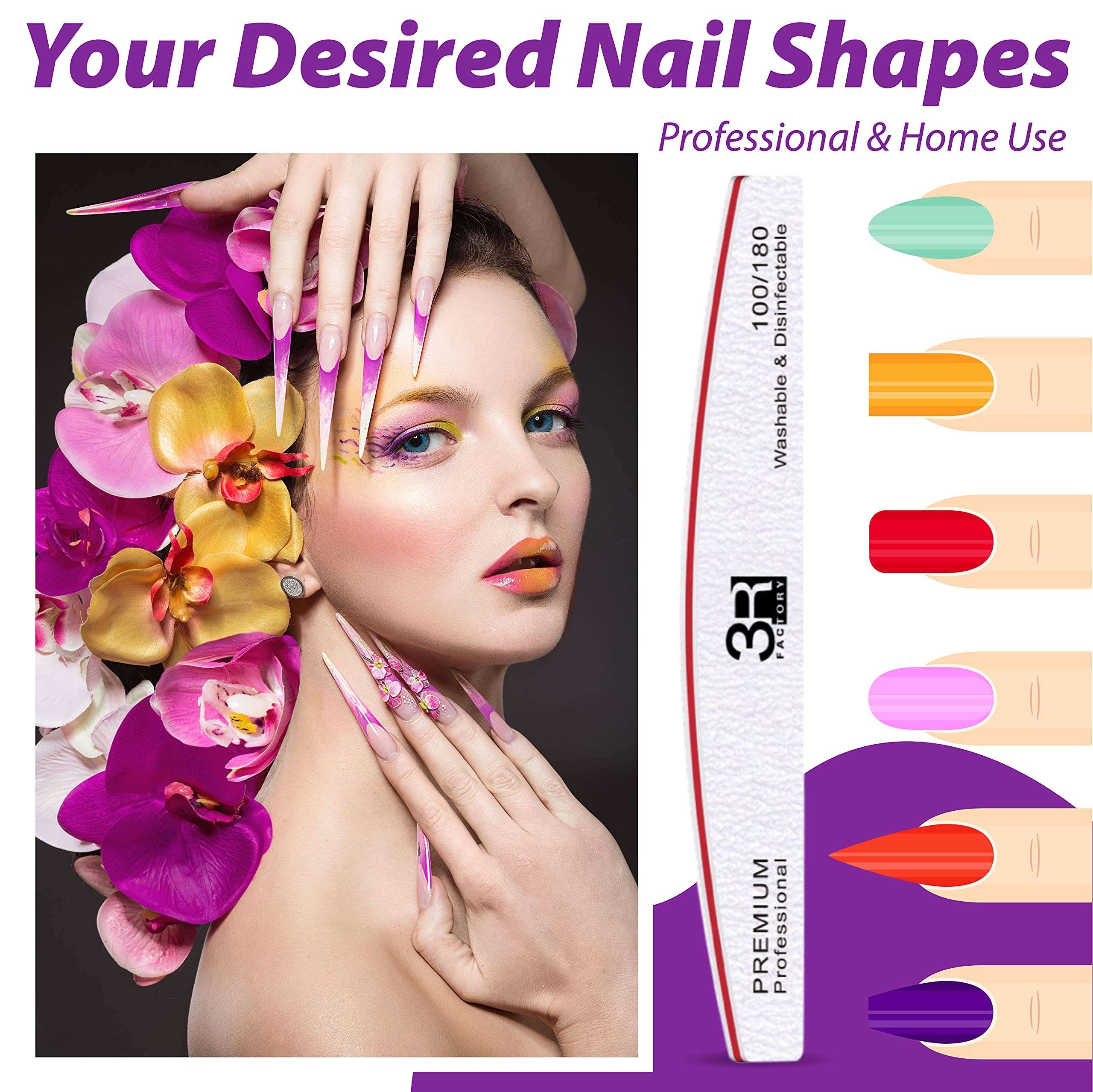 Acrylic Nails Kit, Nail Filer, Nail Files Professional 100 180 Grit Nail File - 3R Factory Zebra Files Nail, Acrylic Nails Tools, Emery Boards for Nails, Washable Nail File Tool (Packs of 10) 4