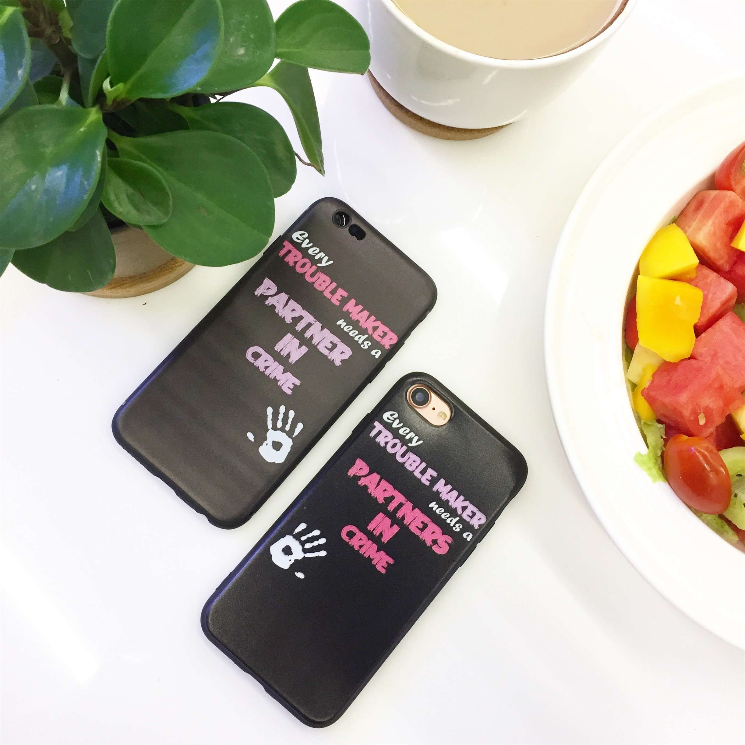 BFF Best Friends Sisters Cousins Every Trouble Makes Needs A Partner In Crime Couple Matching Love Girlfriend Stuff for Girl Clear Soft Bff Matching Cases Replacement for iPhone 8 Plus 2